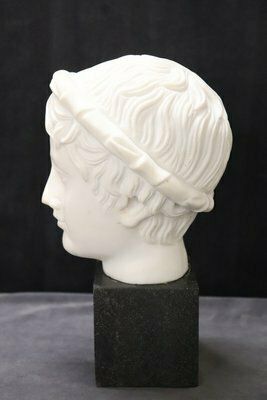 Head Of A Young Bacchus, 20th Century, White Marble Sculpture photo Art