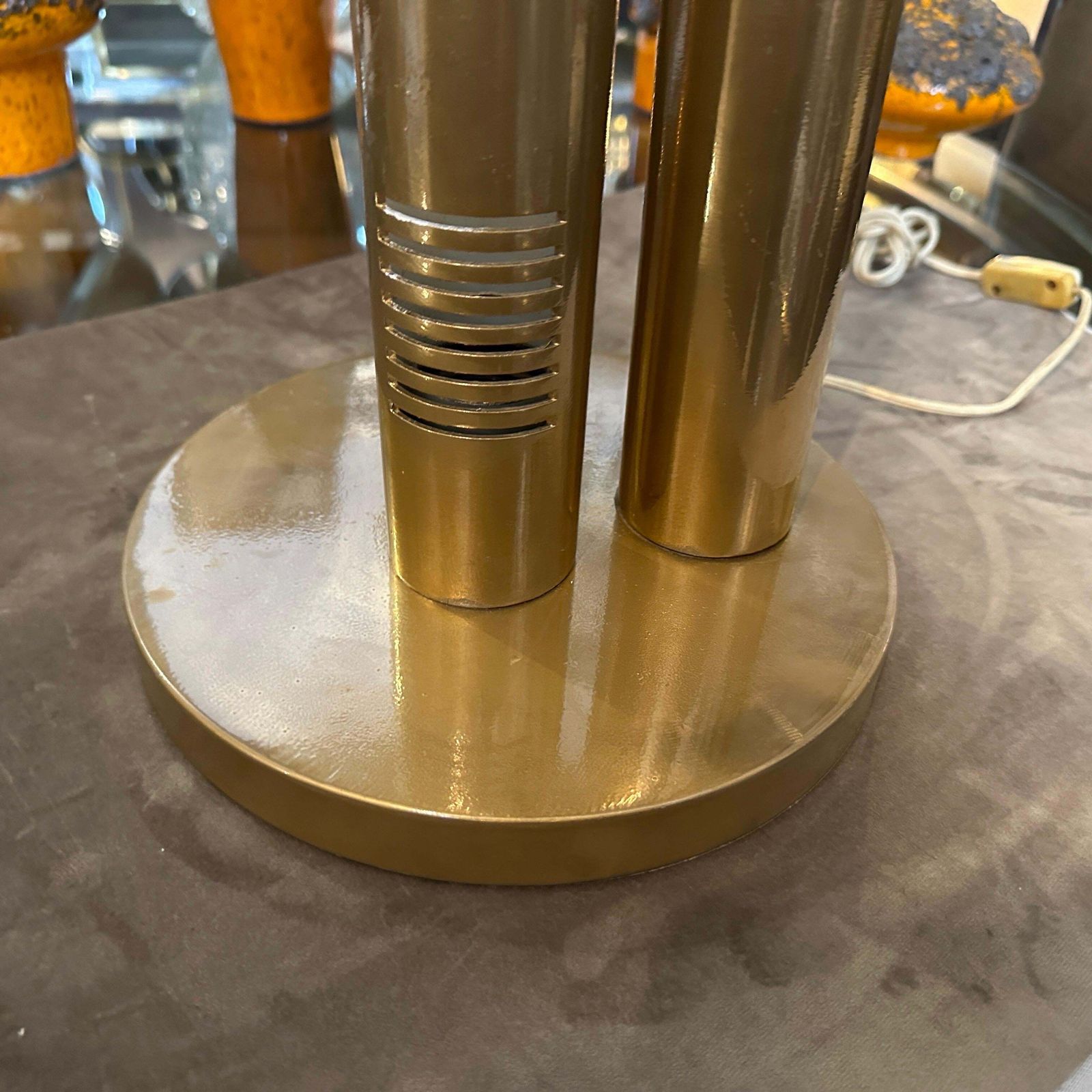 1970s Gio Ponti Style Mid Century Modern Gilded Metal Italian Table Lamp photo Lighting