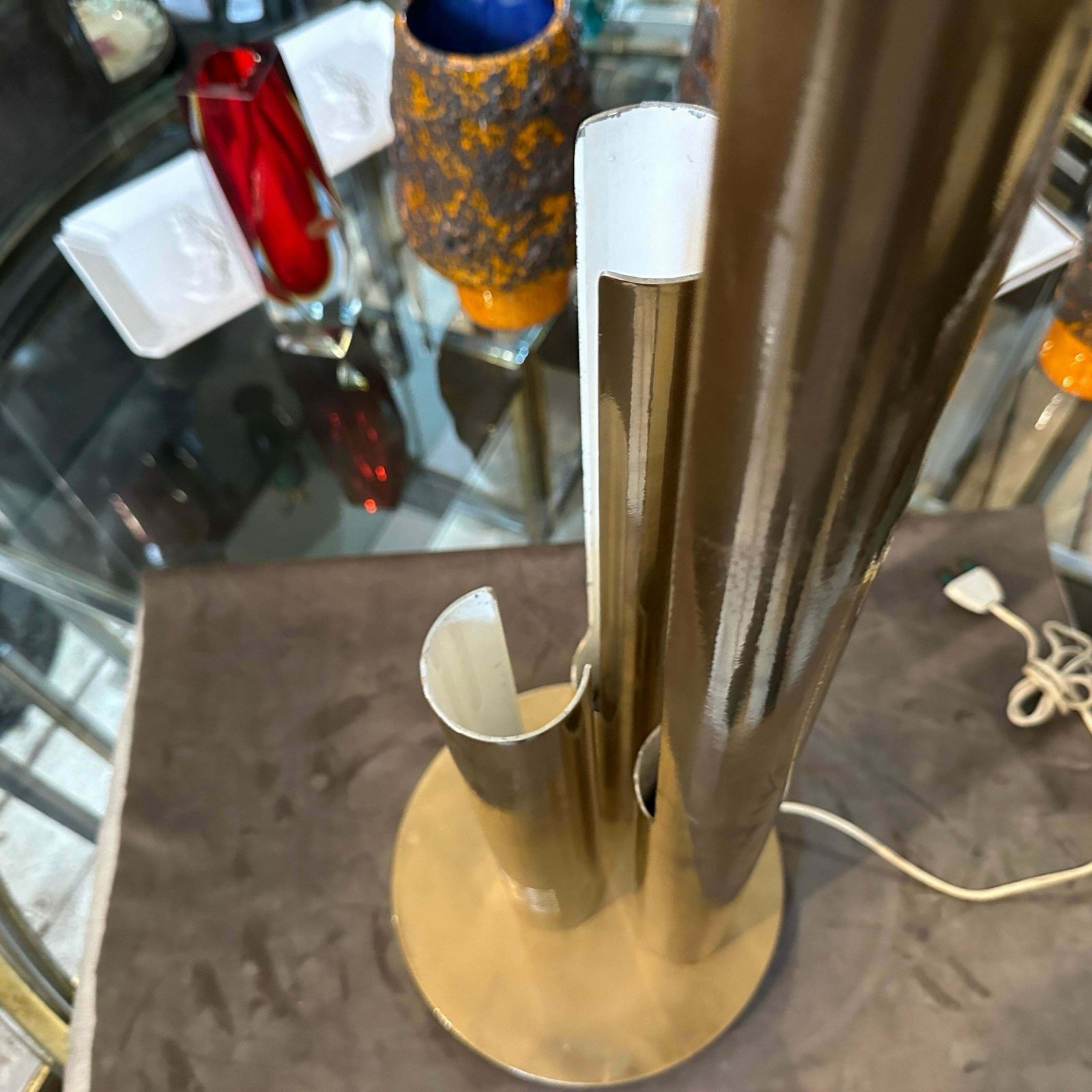 1970s Gio Ponti Style Mid Century Modern Gilded Metal Italian Table Lamp photo vintage