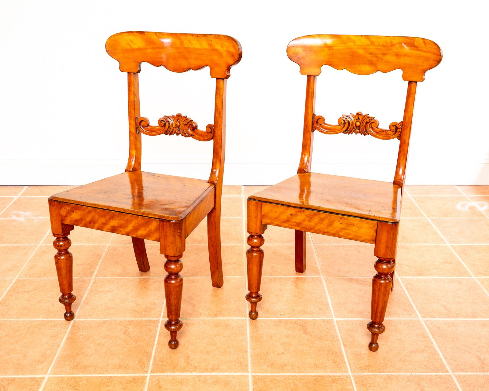 1995.0 Pair Of Swedish Biedermeier Hall Chairs Satin Birch Karl Johan Fine Antique Empire Chairs Gustavian Country House photo