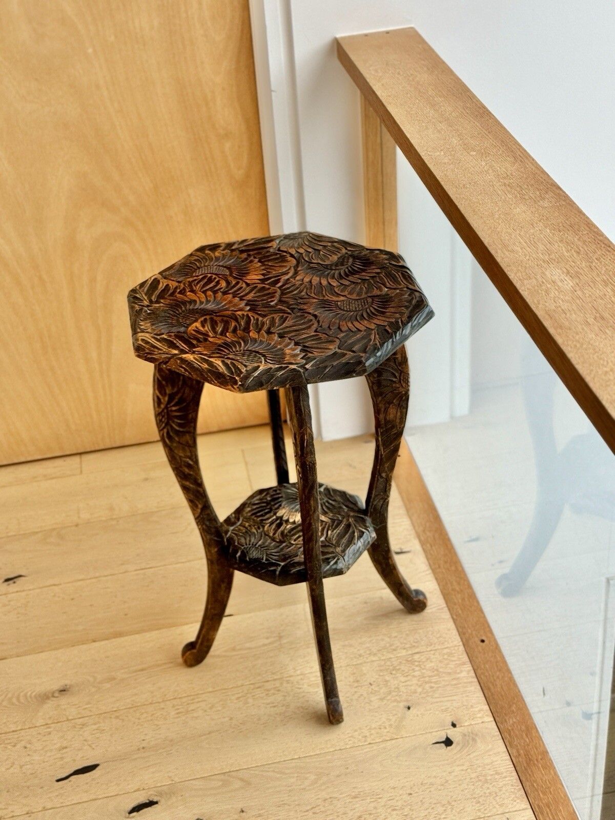 photo vinterior Liberty Of London Japanese Hand Carved Floral Side Table C1905