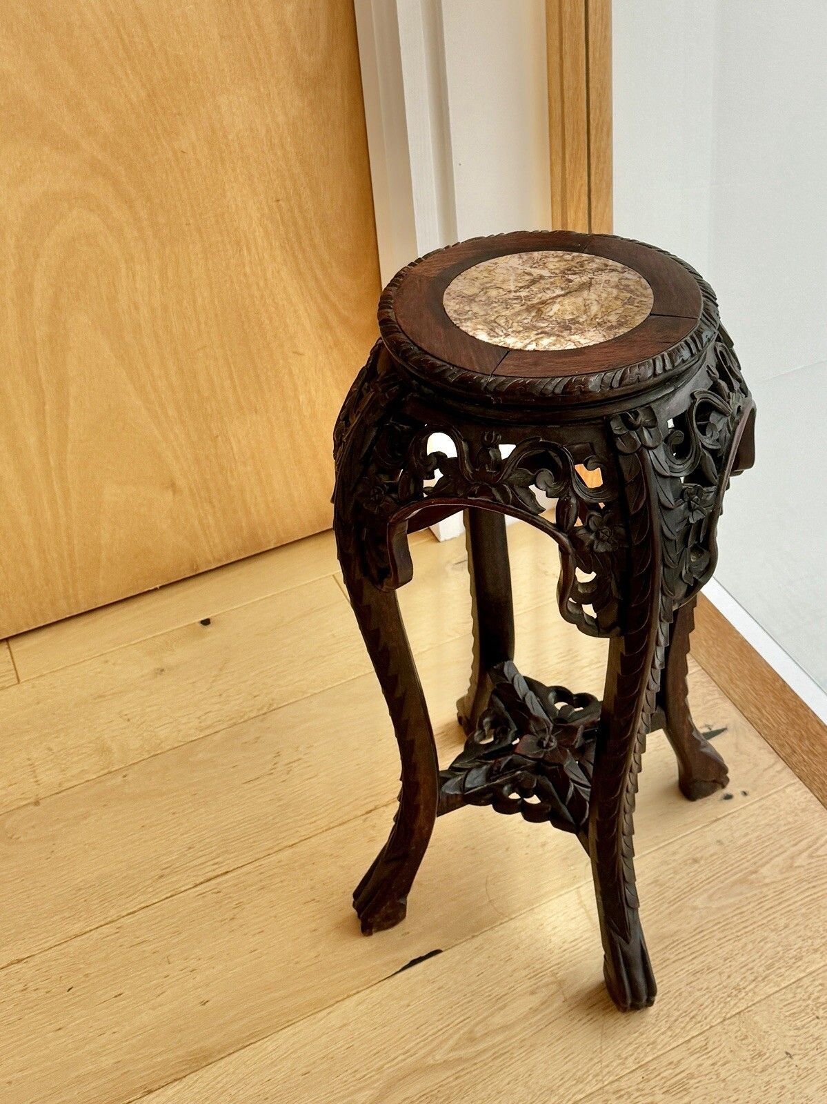 Antique Chinese Jardiniere Stand, Marble Top, Lamp Table, Victorian photo furniture