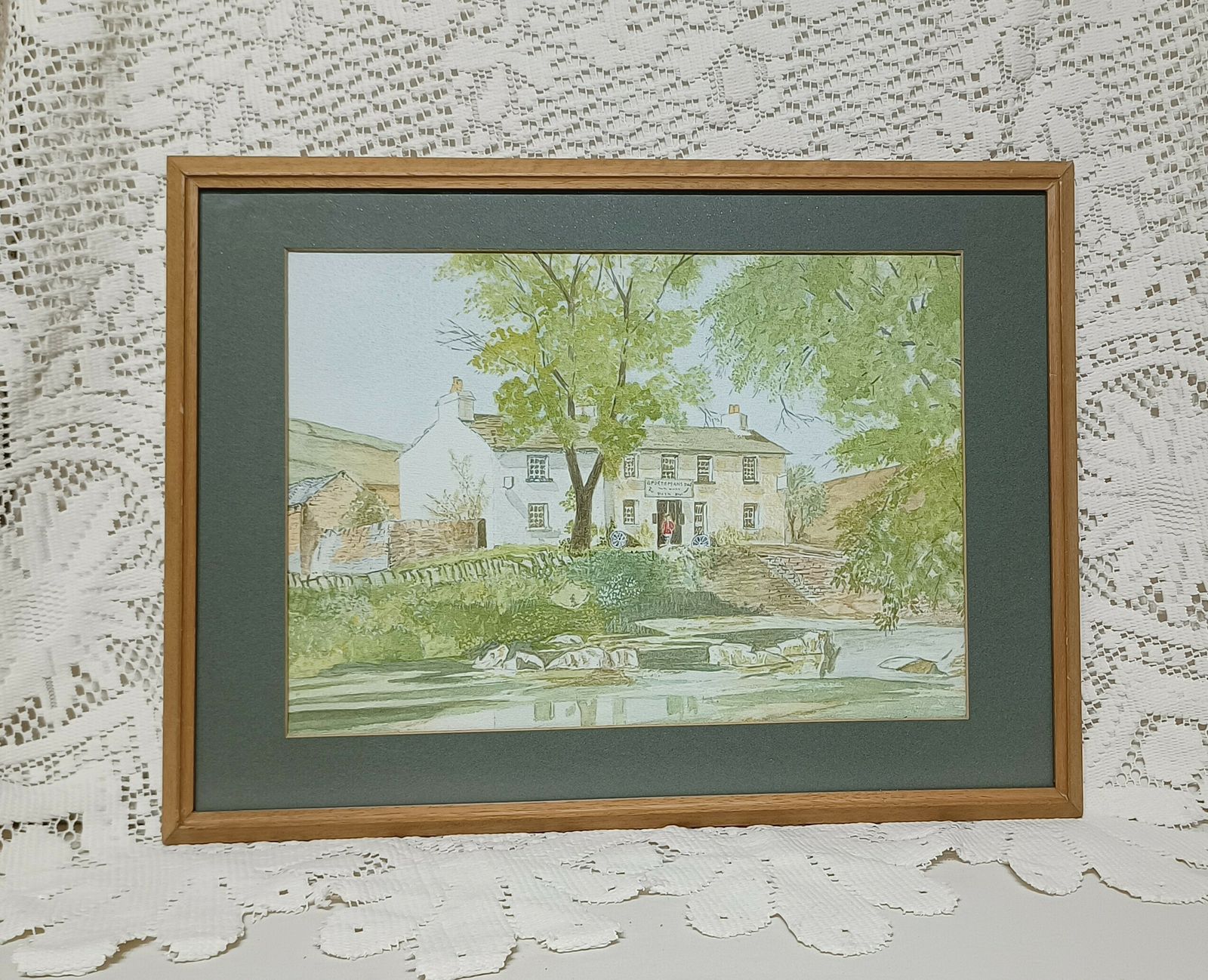 Original Watercolour Painting The Sportsman Inn Tweed Northumberland Artist Signed Framed. photo Art