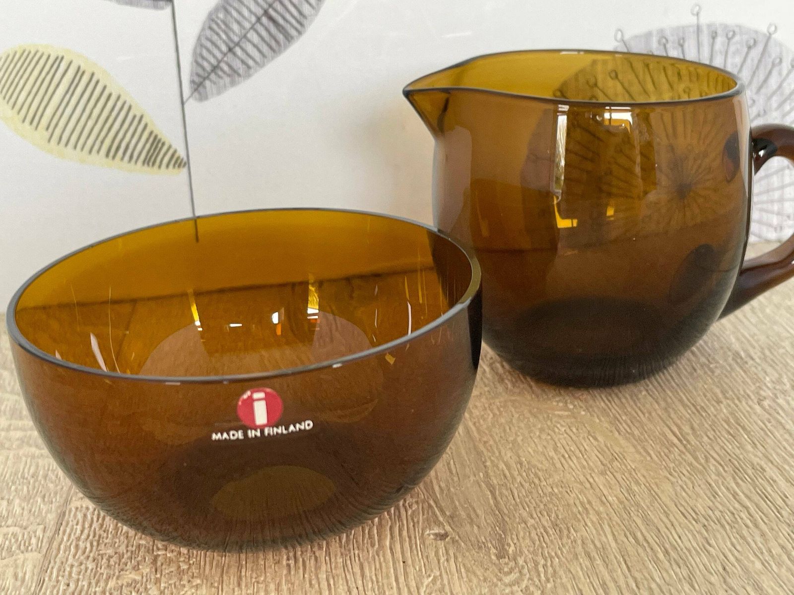 Iittala Timo Sarpaneva Smoke Brown Glass Milk Jug And Sugar Bowl   Mid Century Modern Homewares