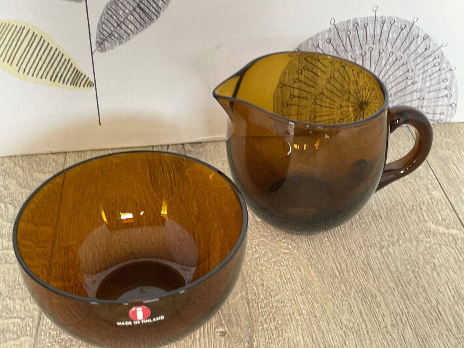 Iittala Timo Sarpaneva Smoke Brown Glass Milk Jug And Sugar Bowl   Mid Century Modern Homewares photo vintage