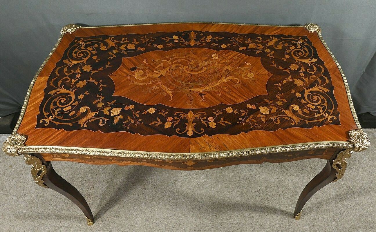 Rosewood And Marquetry Desk Table, Napoleon III Period – 2nd Part Of The 19th Century photo 2770.0