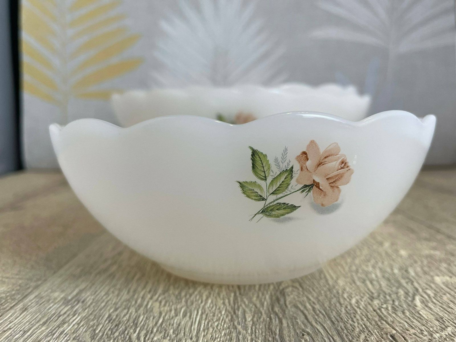 Arcopal Pink Rose Nesting Bowl Set   French Milk Glass Petal Salad Bowl Set photo vintage