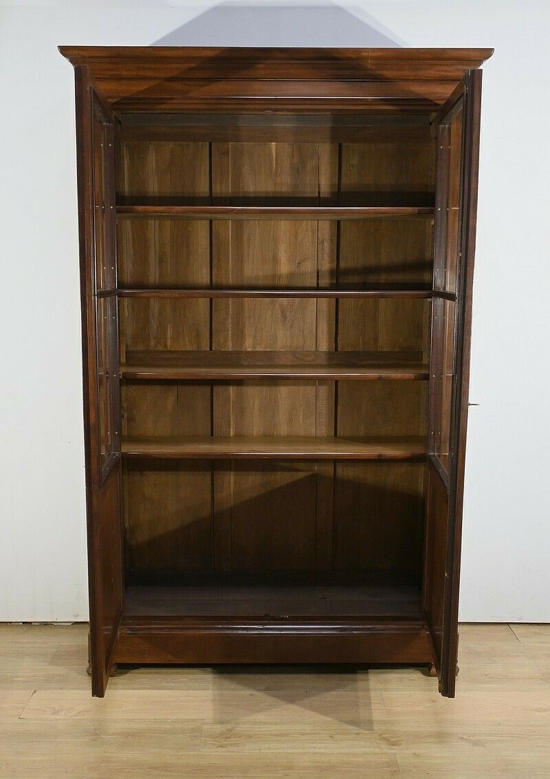 Glass Fronted Mahogany Bookcase, Restoration Period – 1st Part Of The 19th Century photo for sale