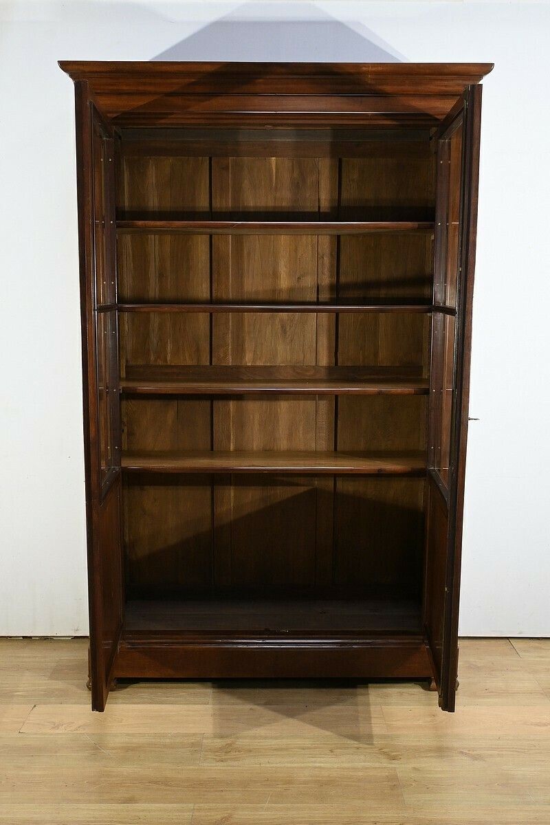 Furniture Glass Fronted Mahogany Bookcase, Restoration Period – 1st Part Of The 19th Century photo