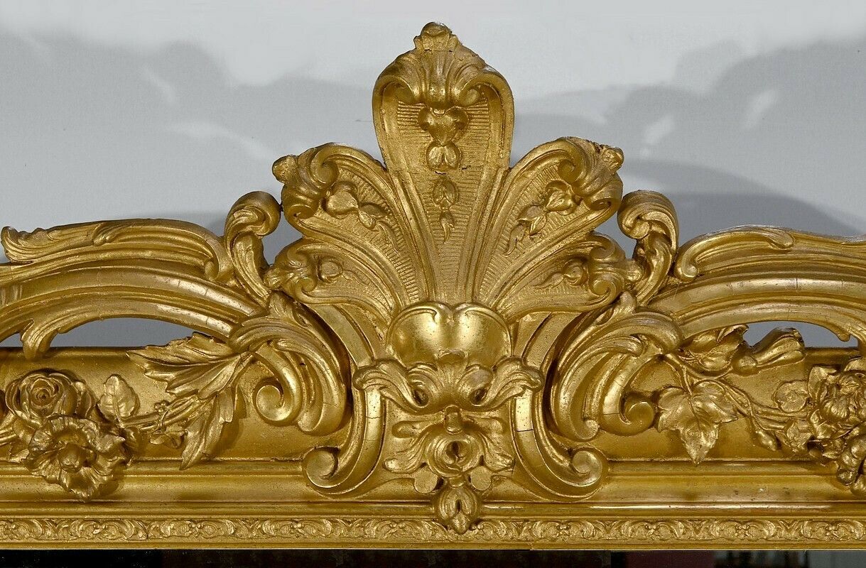 Important Gilded Wooden Mirror, Louis XV Style – 1st Part Of The 19th Century photo vinterior