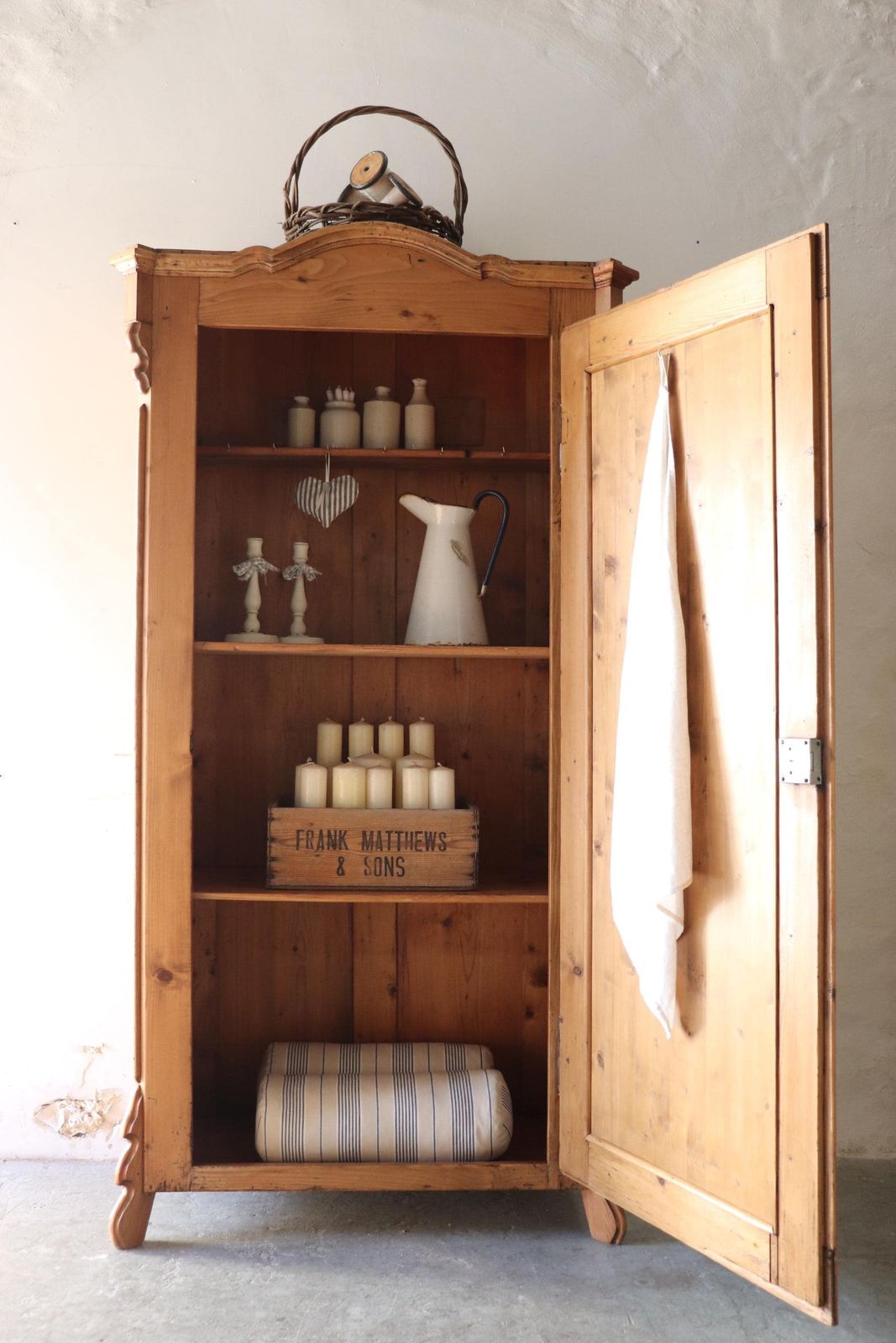 Gorgeous Rustic Pine Farmhouse Larder Or Linen Cupboard With Shelves And Original Key photo vintage
