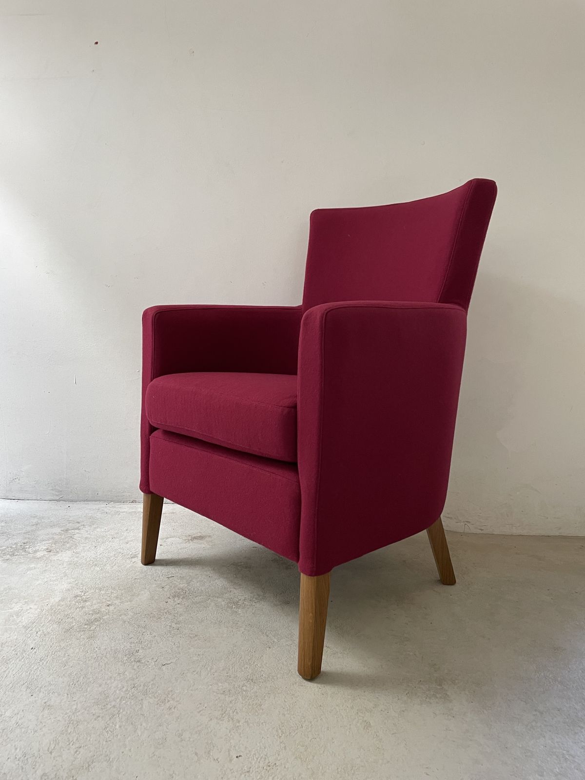 Deep Raspberry Pink Wool Armchair With Wooden Legs photo Furniture