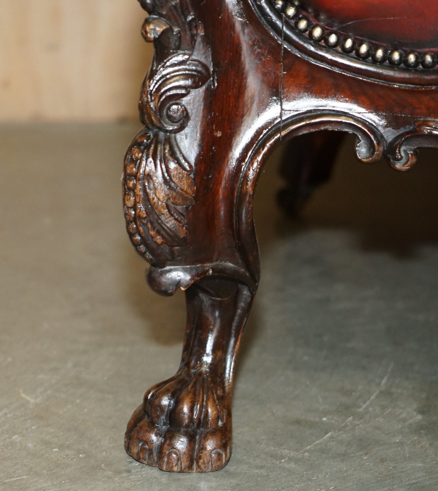 photo for sale Exquisite Antique Cir 1840 Hand Carved Lions Head Chesterfield Library Armchair