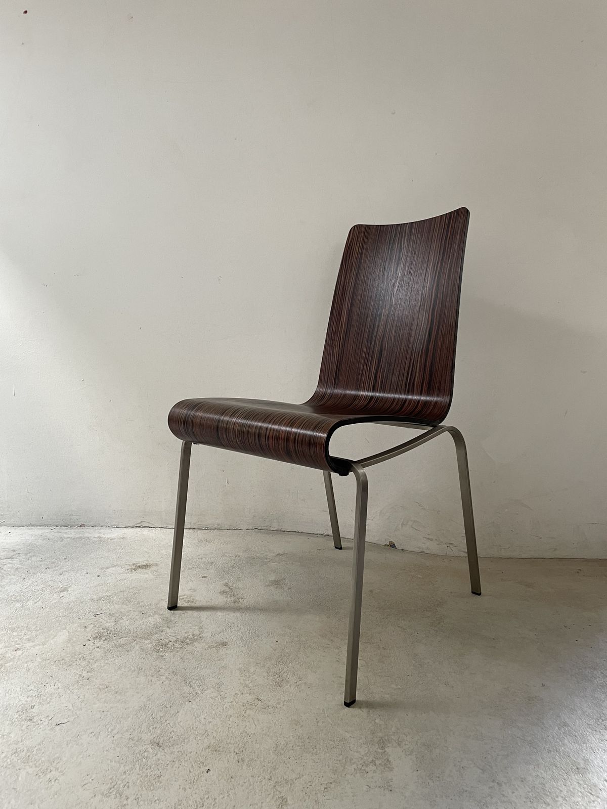 Minimalist Stained Plywood And Stainless Steel Legged Chair   Made In Italy By Plank