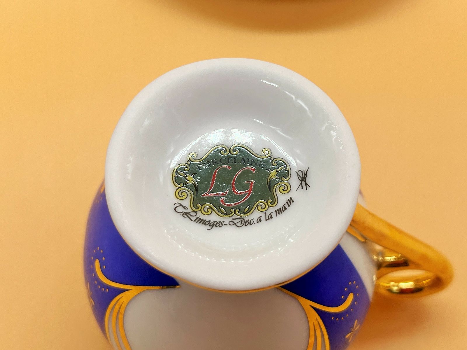 photo furniture Lg Limoges Porcelain Blue Chocolate Cup, Saucer And Lid.