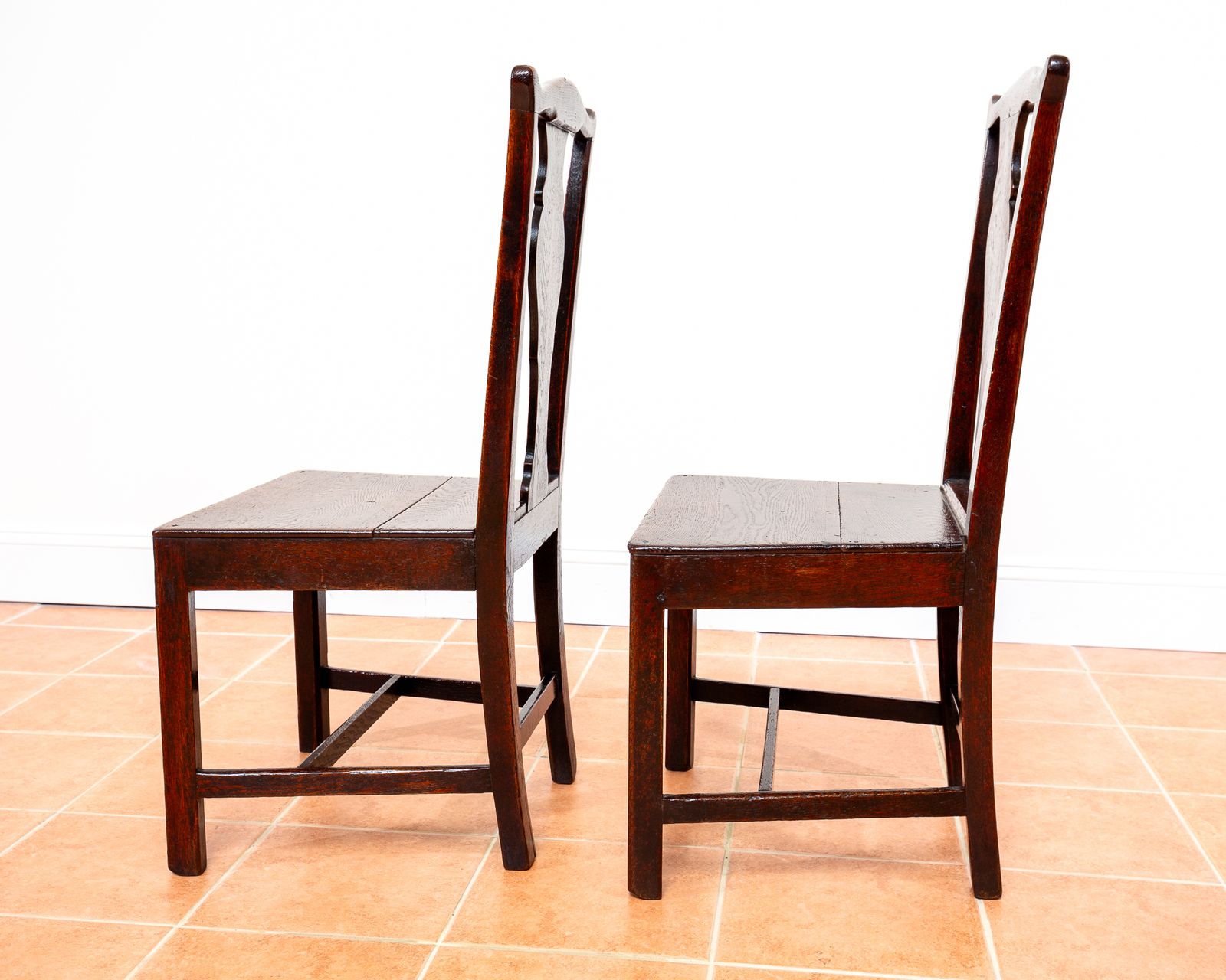 photo for sale Georgian Oak Country Dining Chairs 1780 Pair Antiqu.E Welsh Vase Back Hall Chairs Chippendale Style Country House Farmhouse Occasional Chairs