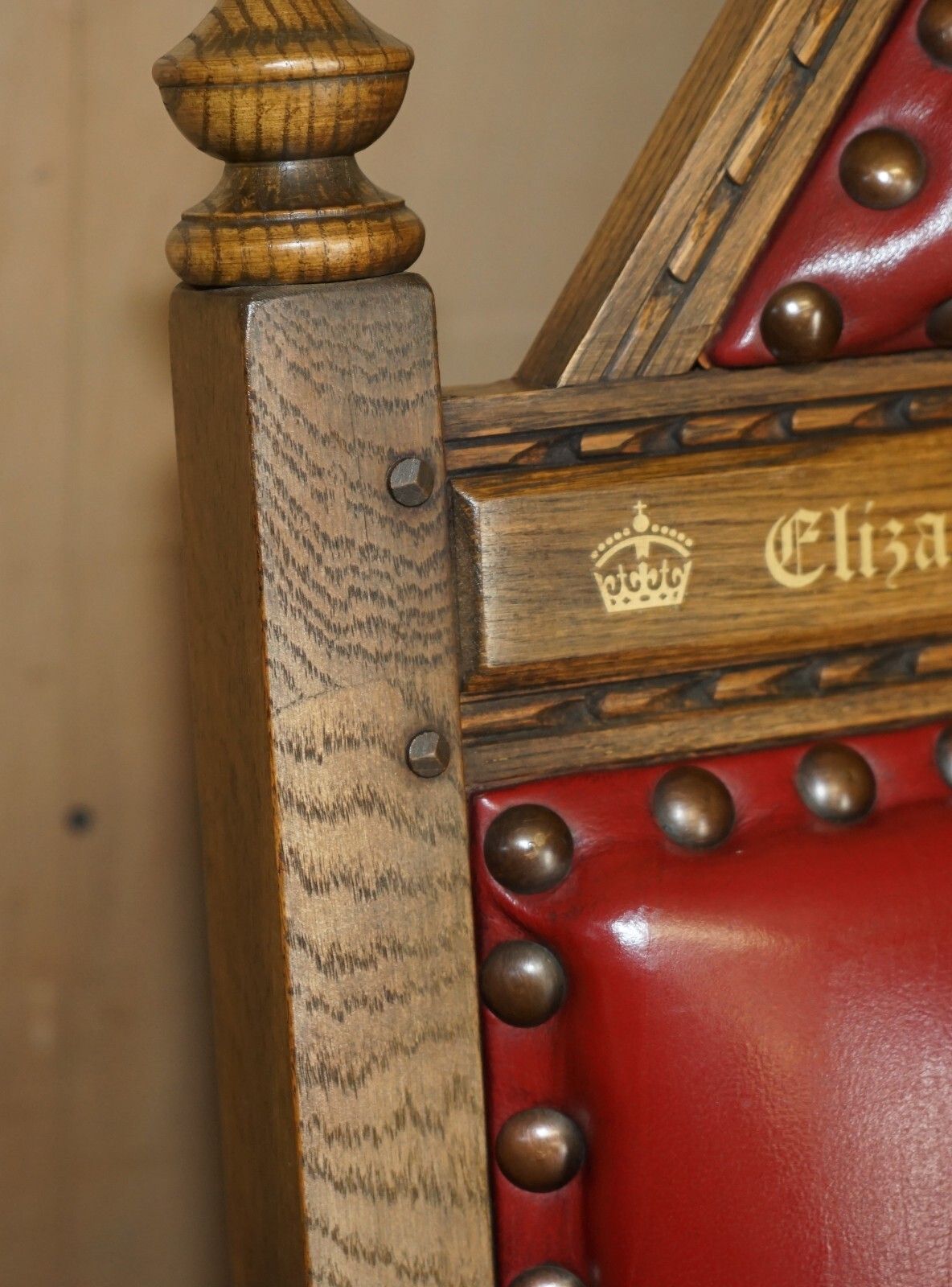 photo buy Original Elizabeth II Silver Jubilee Throne Armchair English Oxblood Oak Leather