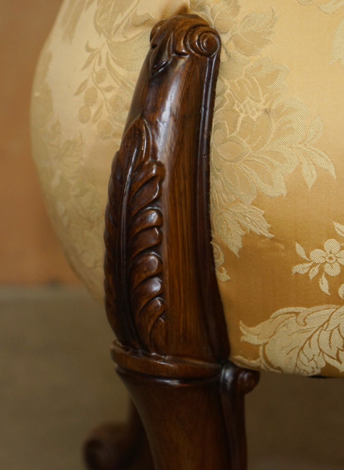 Pair Of Vintage Chesterfield Tufted Floral Upholstered Carved Frame Stools photo vintage
