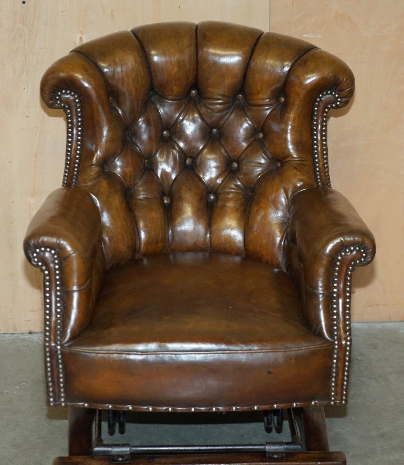 Fine Antique Victorian Harrington's Cradle Rocking Chesterfield Leather Armchair photo Furniture