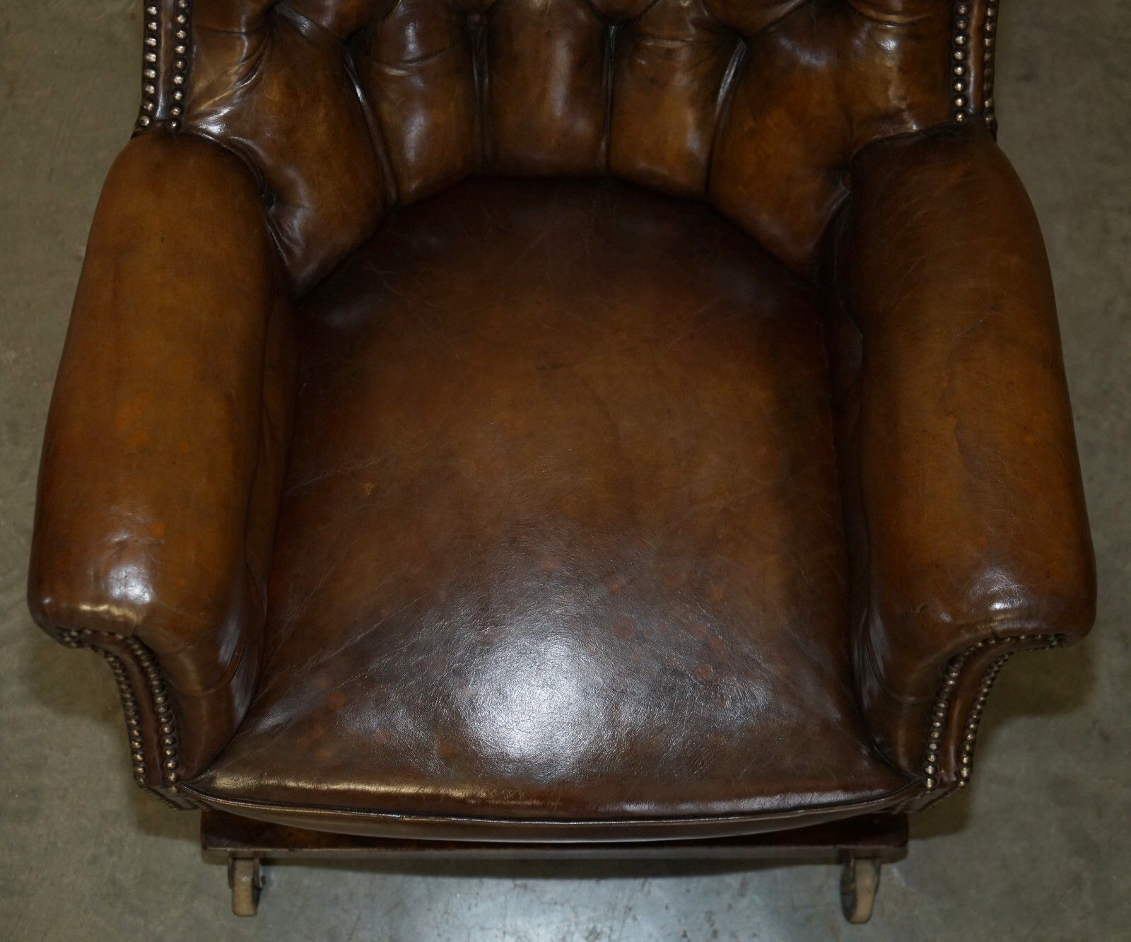 Fine Antique Victorian Harrington's Cradle Rocking Chesterfield Leather Armchair photo vintage
