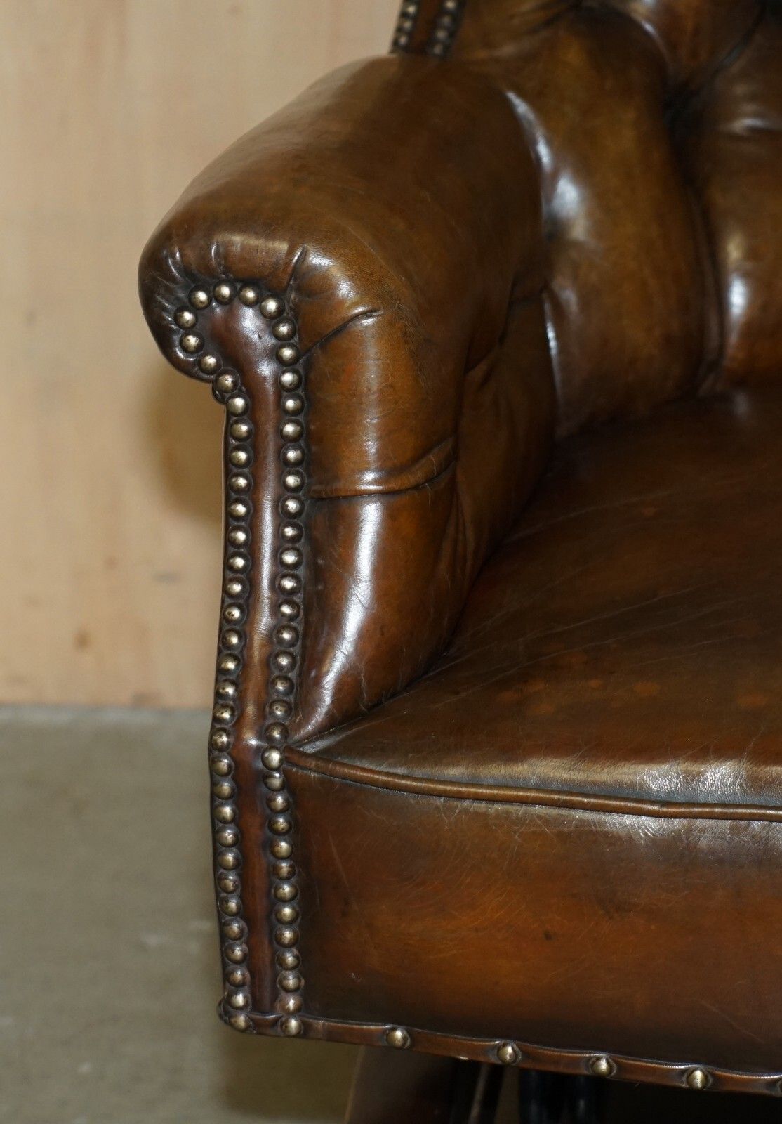 photo for sale Fine Antique Victorian Harrington's Cradle Rocking Chesterfield Leather Armchair
