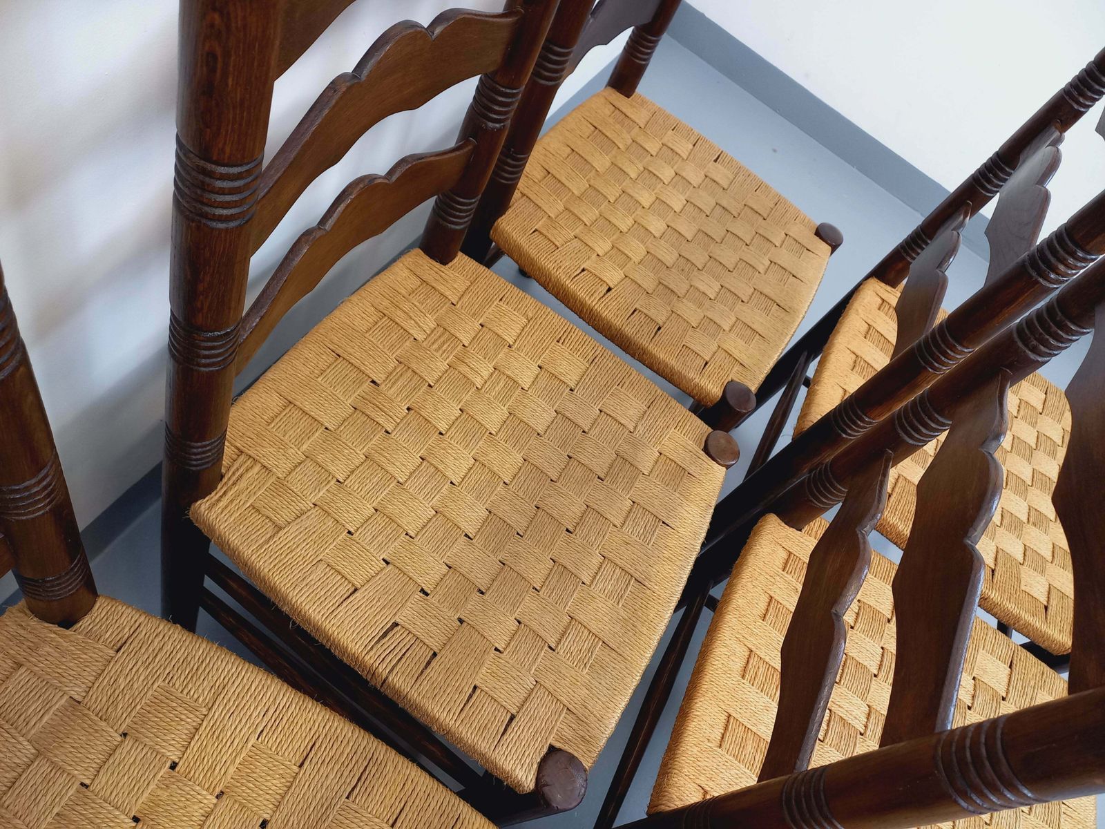 6 Arts & Crafts Chairs In The Style Of Antonio Calligarise In Oak photo Furniture