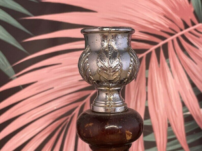 Art Deco Chrome And Wood Candlesticks   Vintage Candlesticks With Barley Twist And Oak Leaf Pattern photo buy