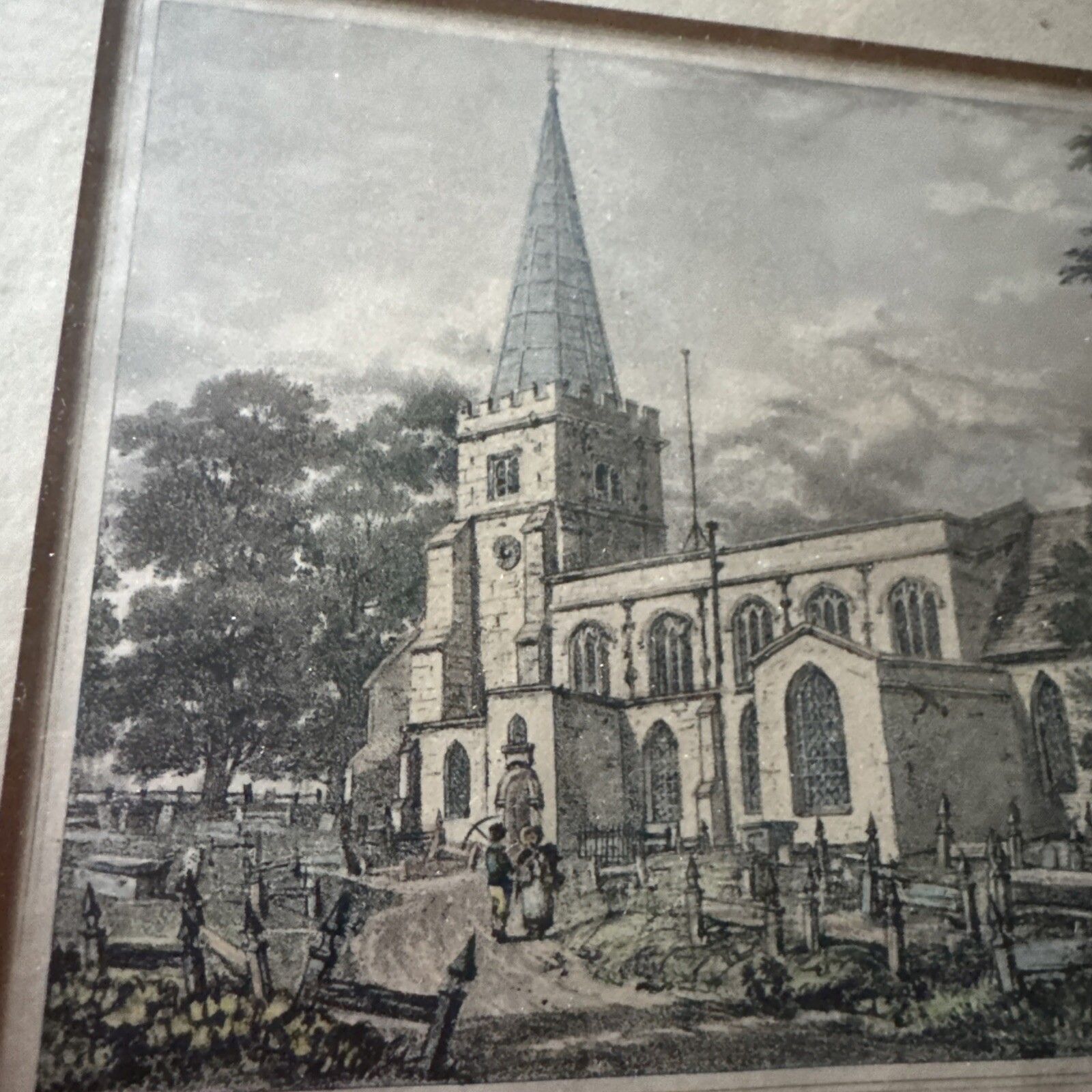 Antique Lithograph 18th Century Harrow Church  London photo for sale