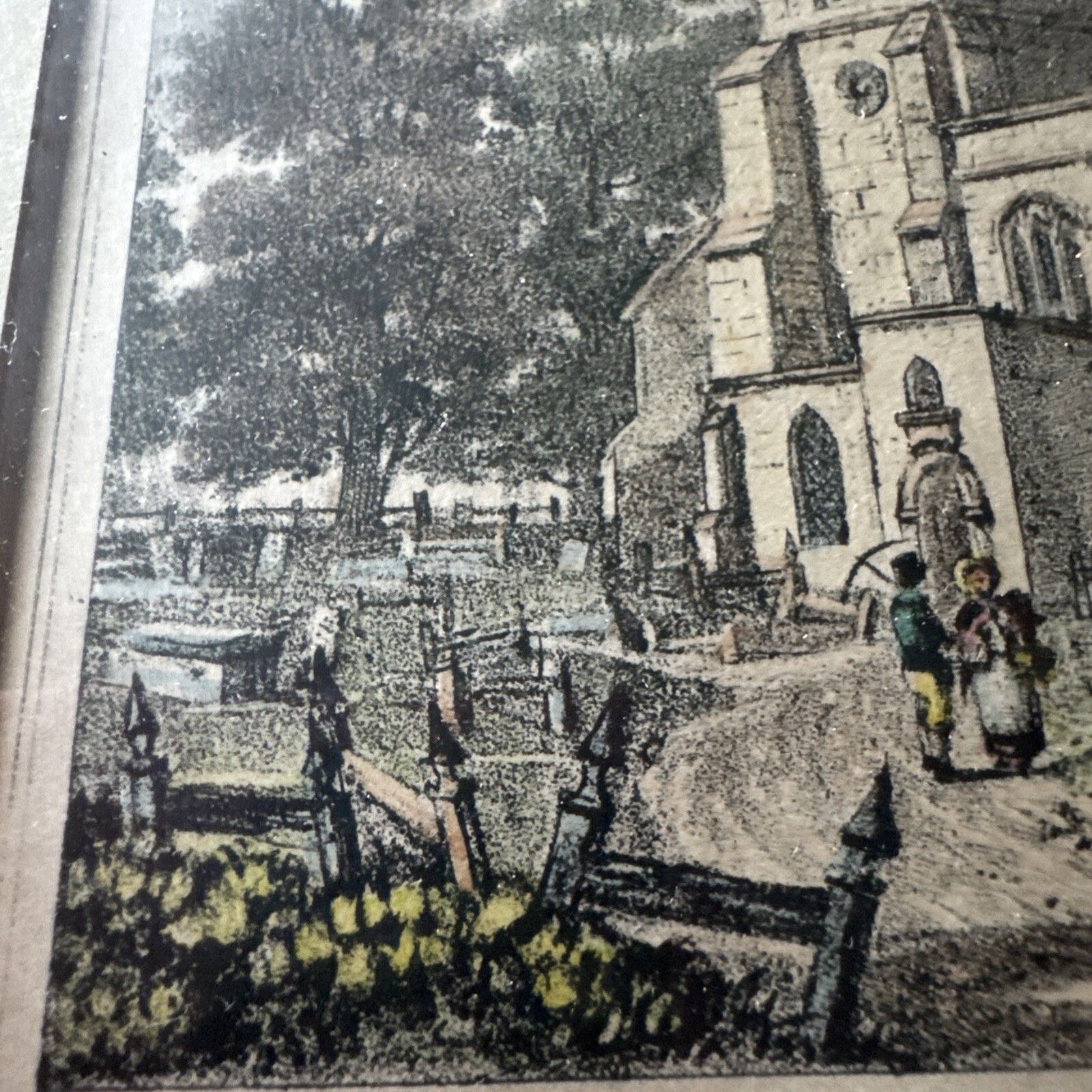 Antique Lithograph 18th Century Harrow Church  London photo vinterior