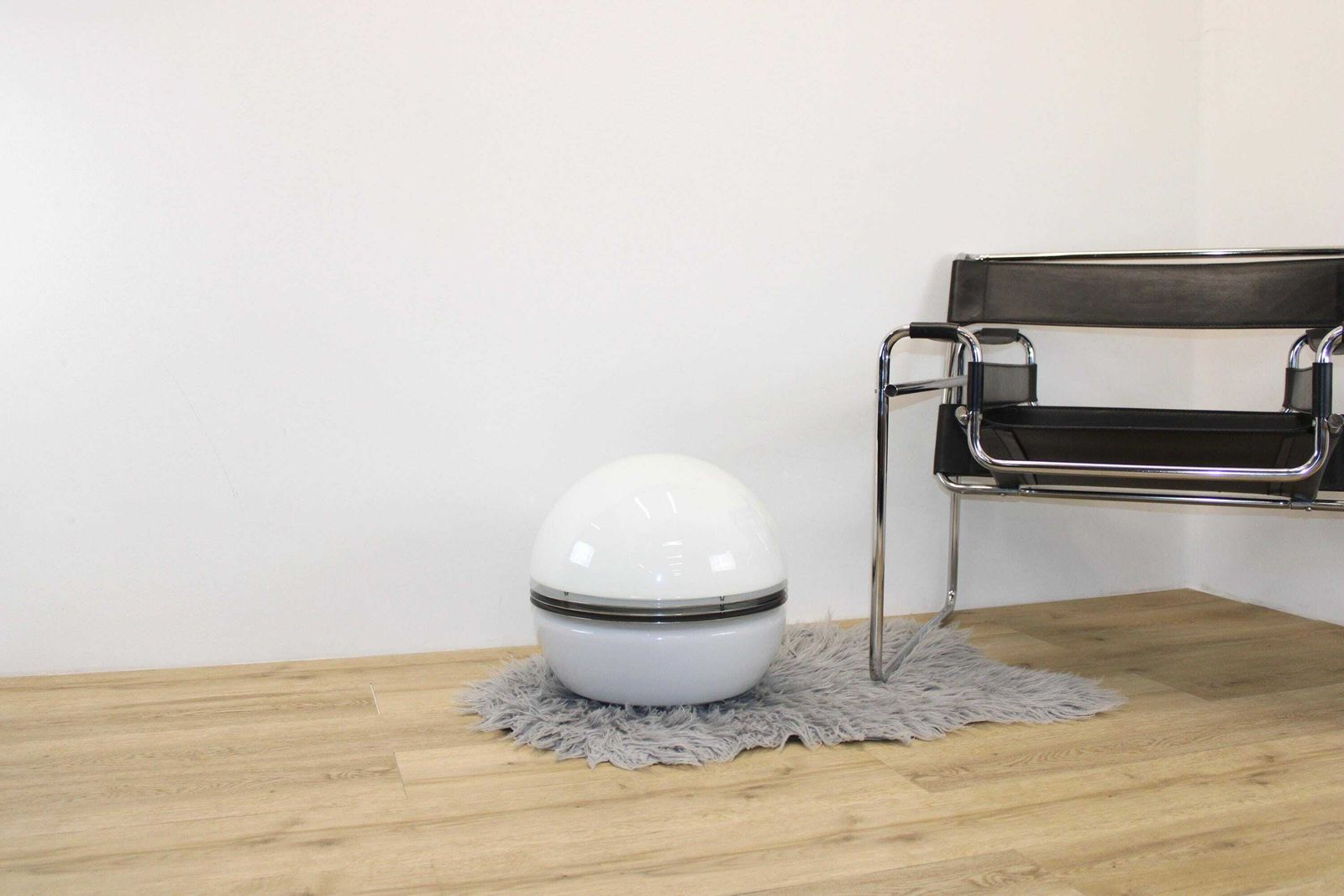 Vintage Italian Floor Lamp/Large Space Age Floor Lamp By Enrico Tronconi/Chrome And Glass Lamp 70s/White Glass Lamp/Designer Floor Lamp