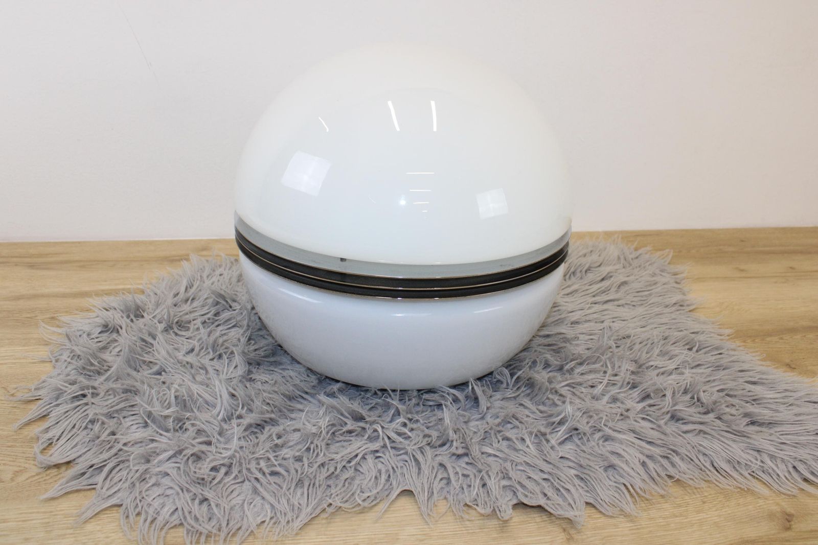 Vintage Italian Floor Lamp/Large Space Age Floor Lamp By Enrico Tronconi/Chrome And Glass Lamp 70s/White Glass Lamp/Designer Floor Lamp photo for sale