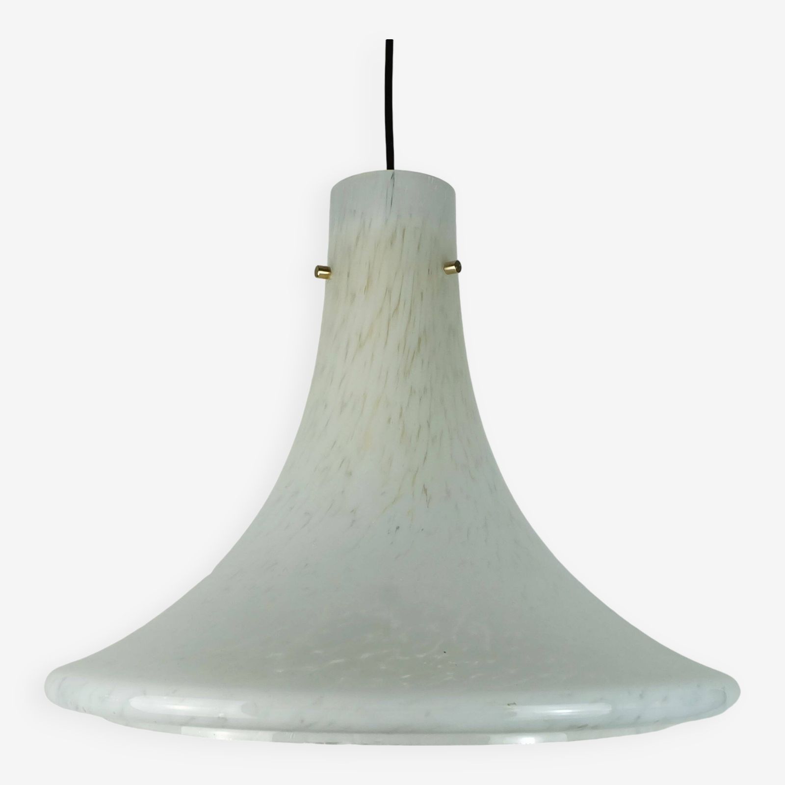 Large 1970s Glashuette Limburg Pendant Light White Opaline Bubble Glass Trumpet Shaped Shade P283 42