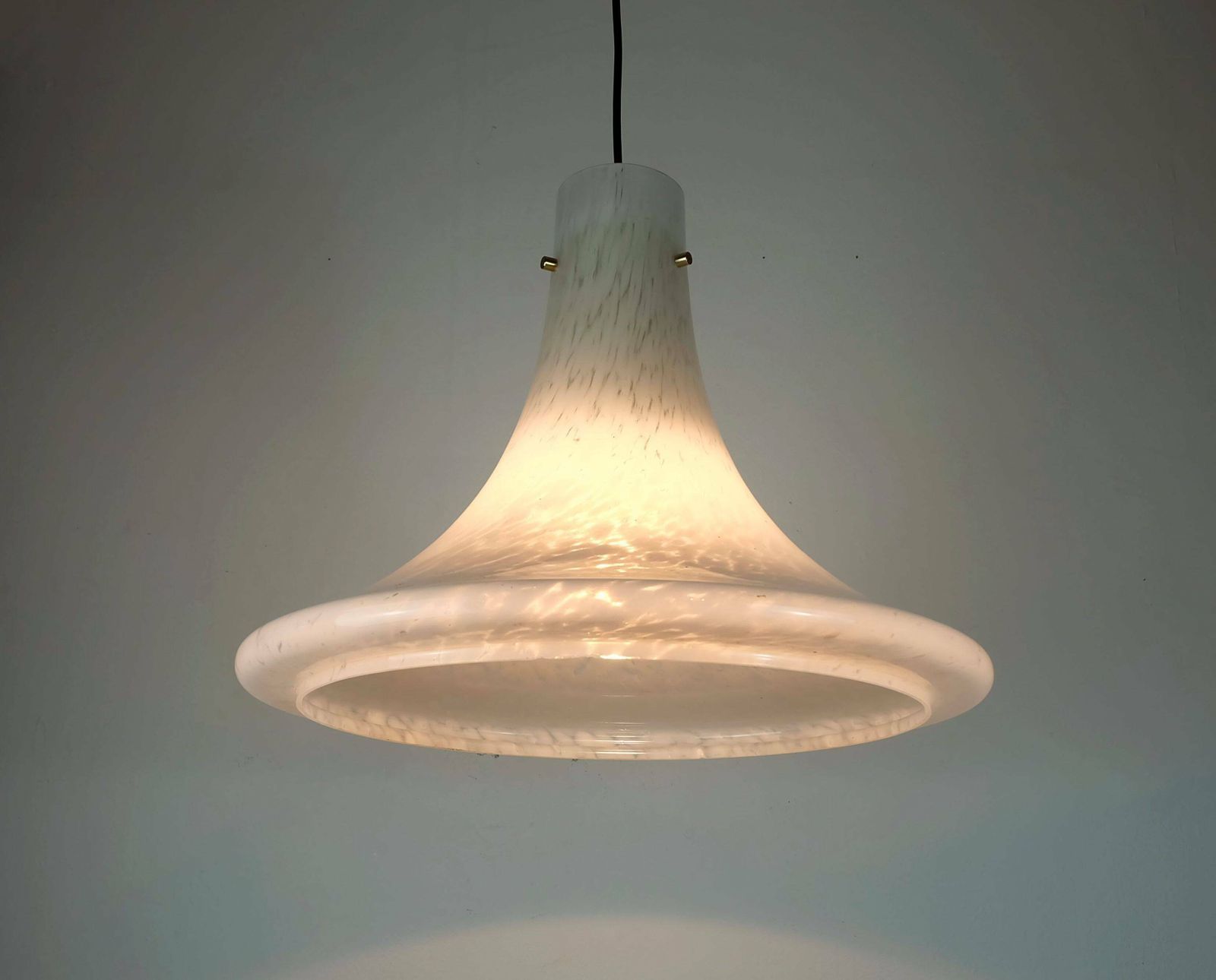 Large 1970s Glashuette Limburg Pendant Light White Opaline Bubble Glass Trumpet Shaped Shade P283 42 photo buy