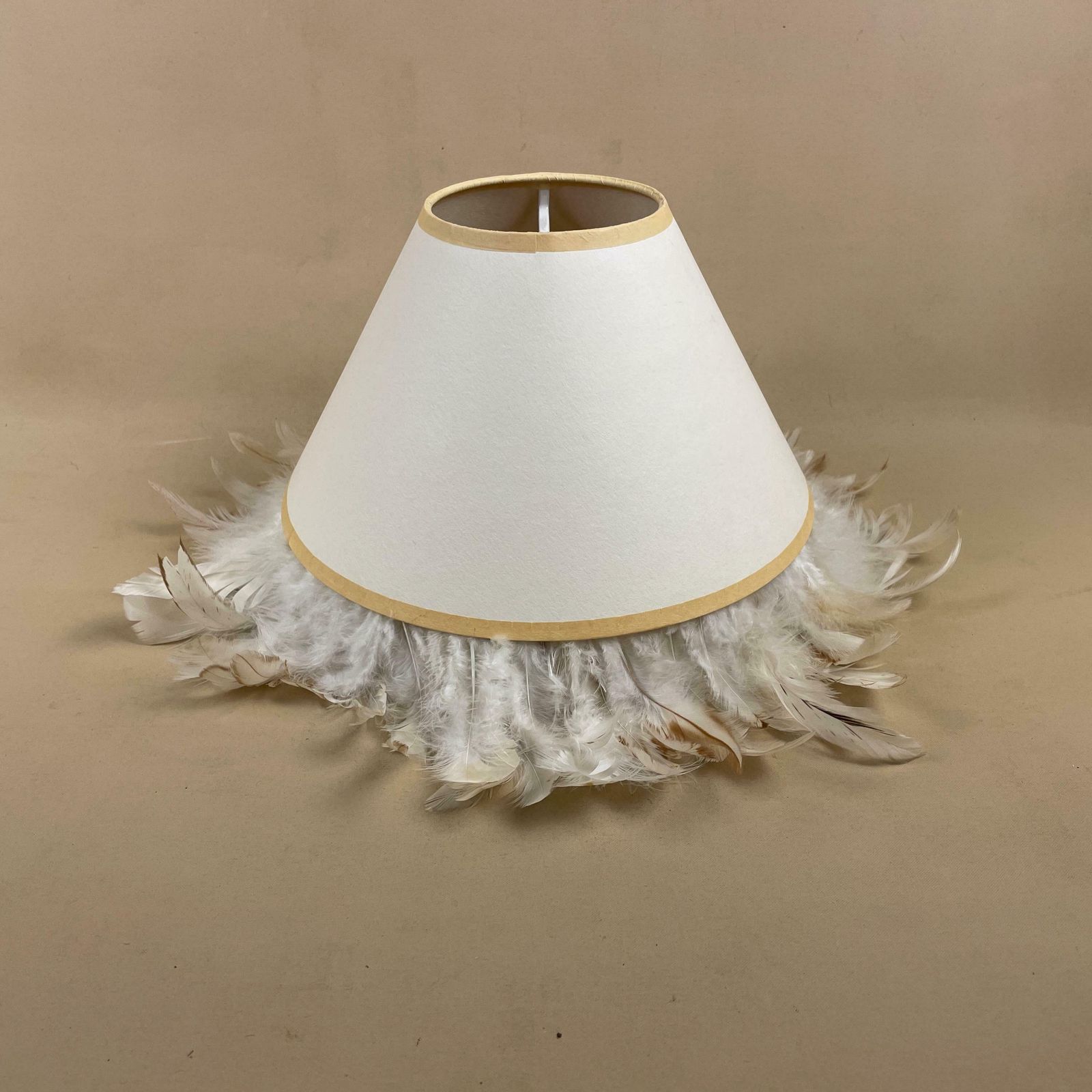 Feather Fringe Edge Detail Cone Lamp Shade Cream Lampshade Lightshade Light Natural Beige Bedside Classic Ribbon Handmade Unique