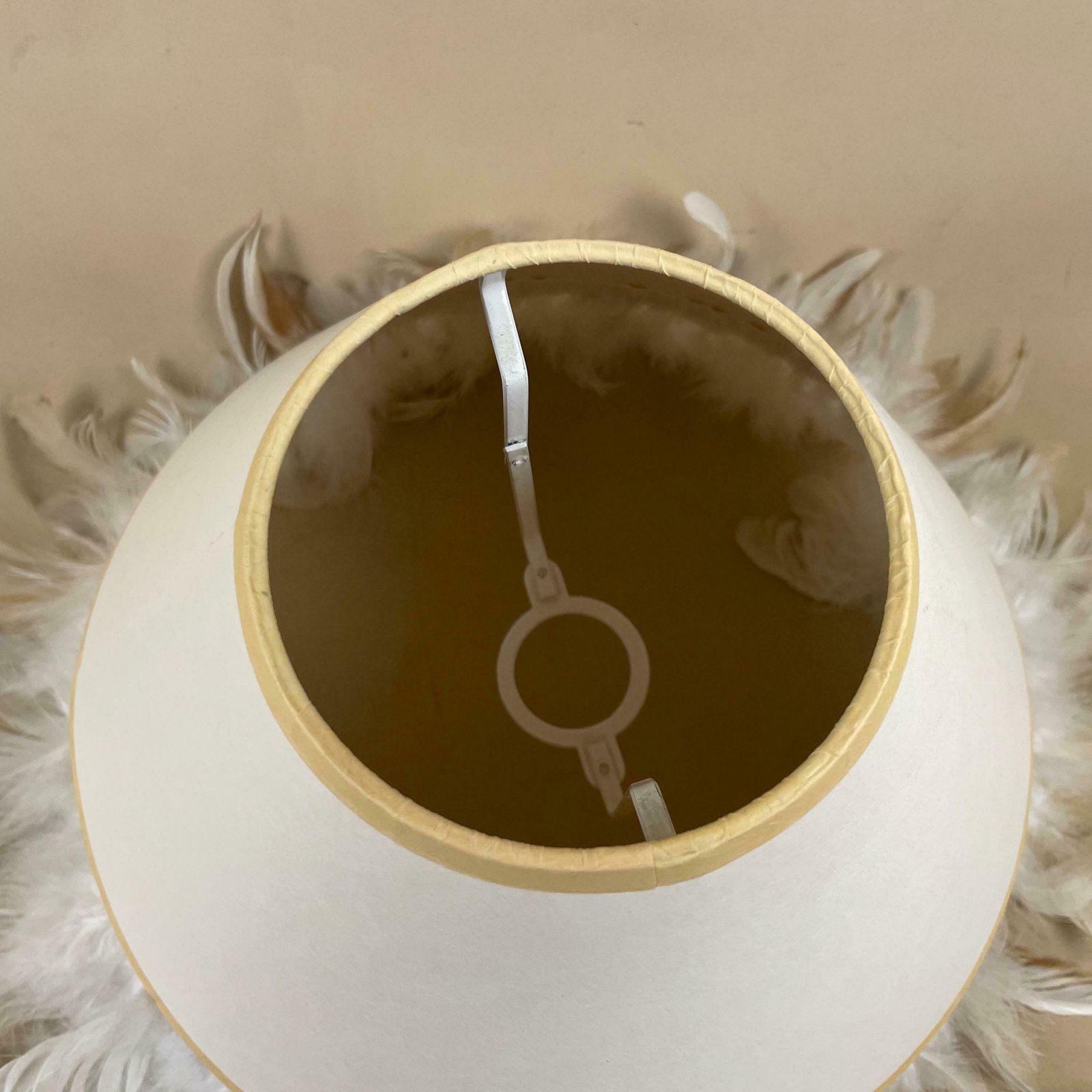 Feather Fringe Edge Detail Cone Lamp Shade Cream Lampshade Lightshade Light Natural Beige Bedside Classic Ribbon Handmade Unique photo vinterior
