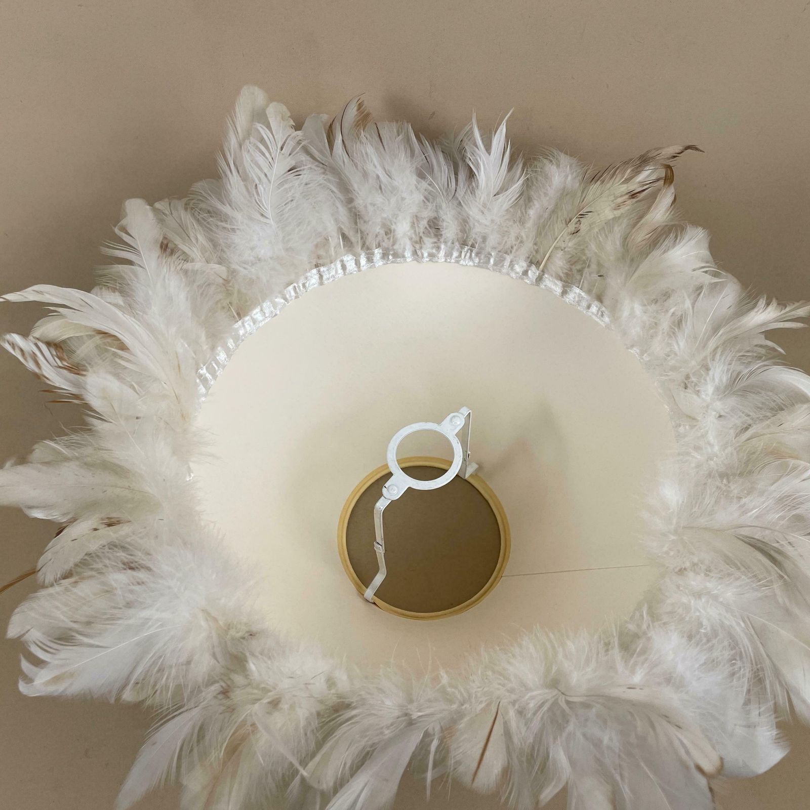 Feather Fringe Edge Detail Cone Lamp Shade Cream Lampshade Lightshade Light Natural Beige Bedside Classic Ribbon Handmade Unique photo vintage