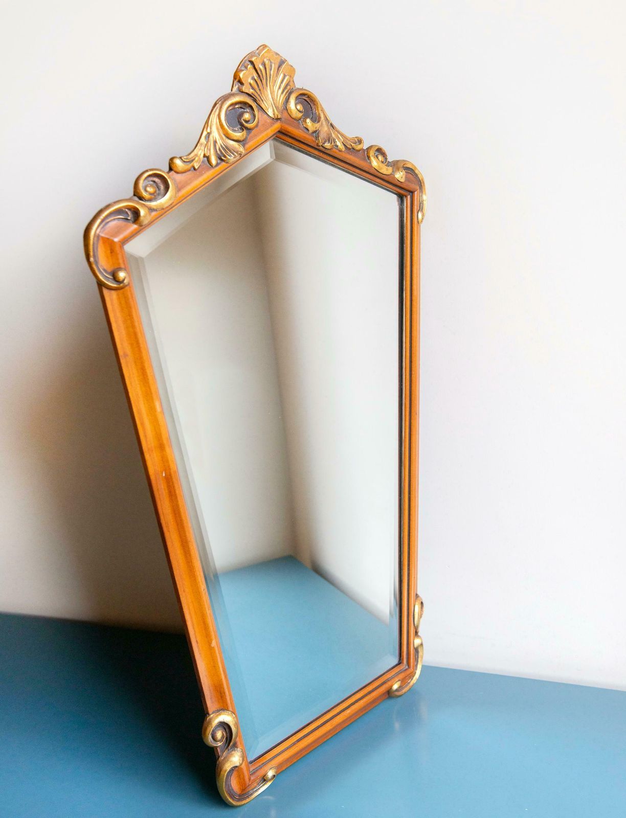 Baroque Mirror With Ornament, Hand Carved Golden Frame, Ornate Mirror, Belgian Wall Mirror, Old Mantle Mirror photo vinterior
