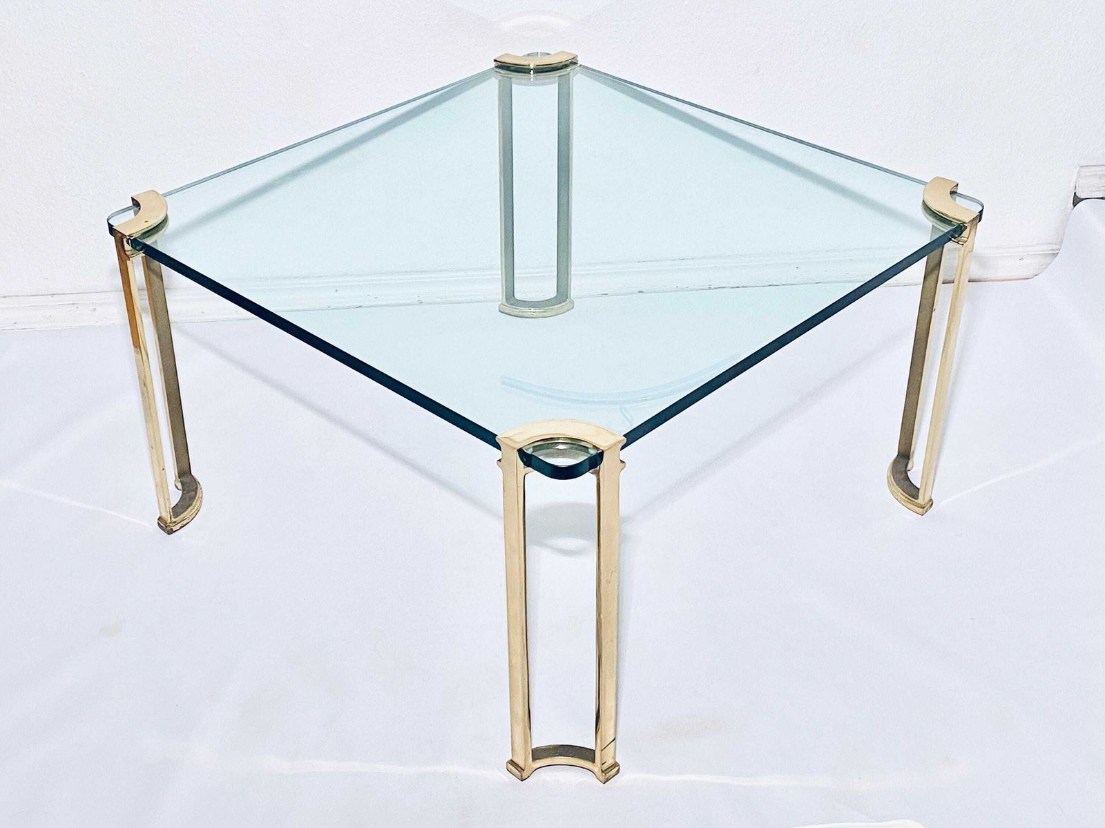 Brutalist Peter Ghyczy Designer 1970s Square Brass Glass Side Coffee Sofa Table / Vintage Living Room Interior