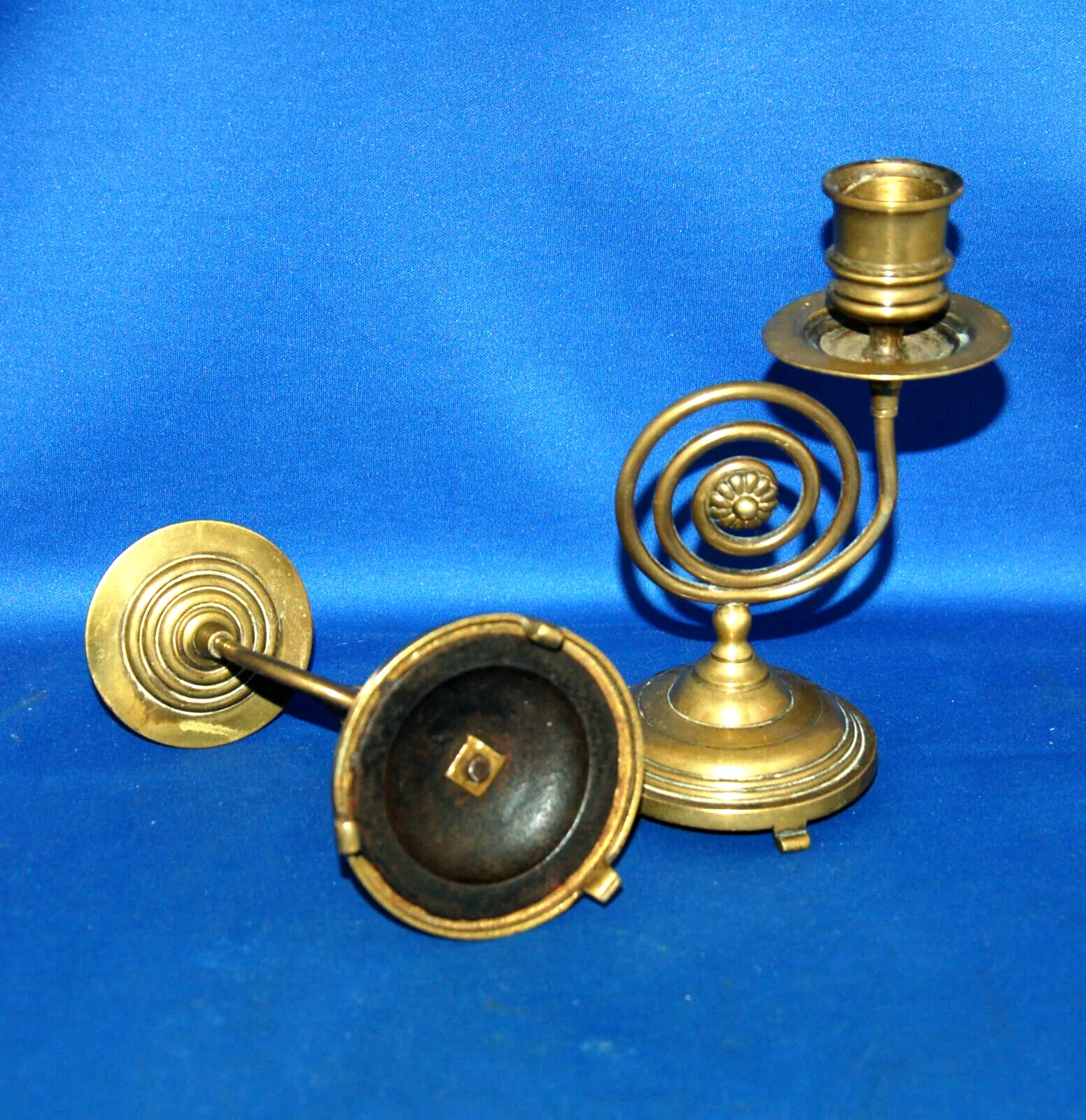 A Pair Of Medium Brass Spiral Candlesticks, Aesthetic ? 19th Century, Uncommon photo for sale
