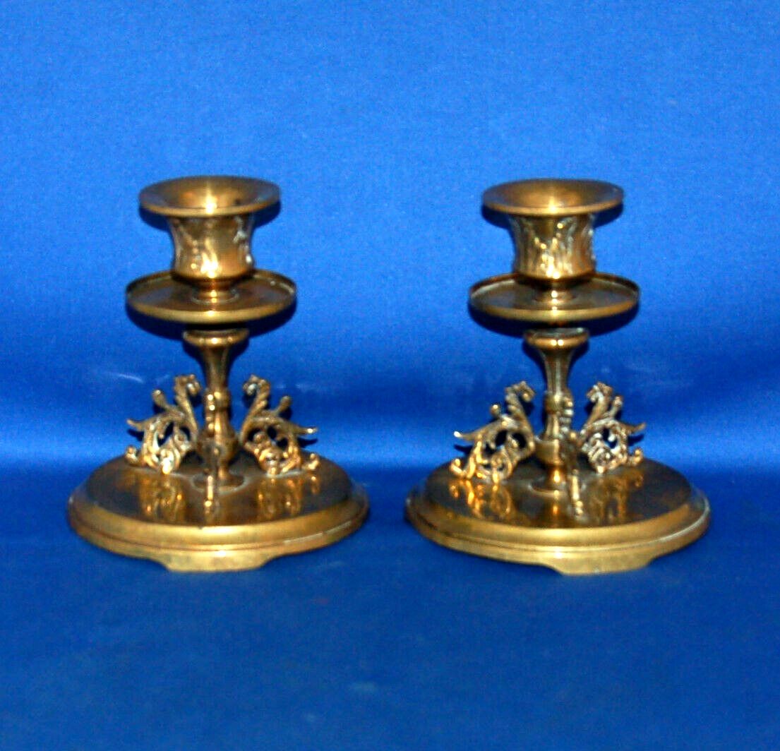 A Stylish Pair Of Brass Filigree And Acanthus Design Neo Classical Candlesticks photo furniture