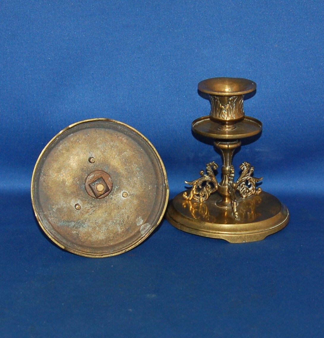 A Stylish Pair Of Brass Filigree And Acanthus Design Neo Classical Candlesticks photo for sale
