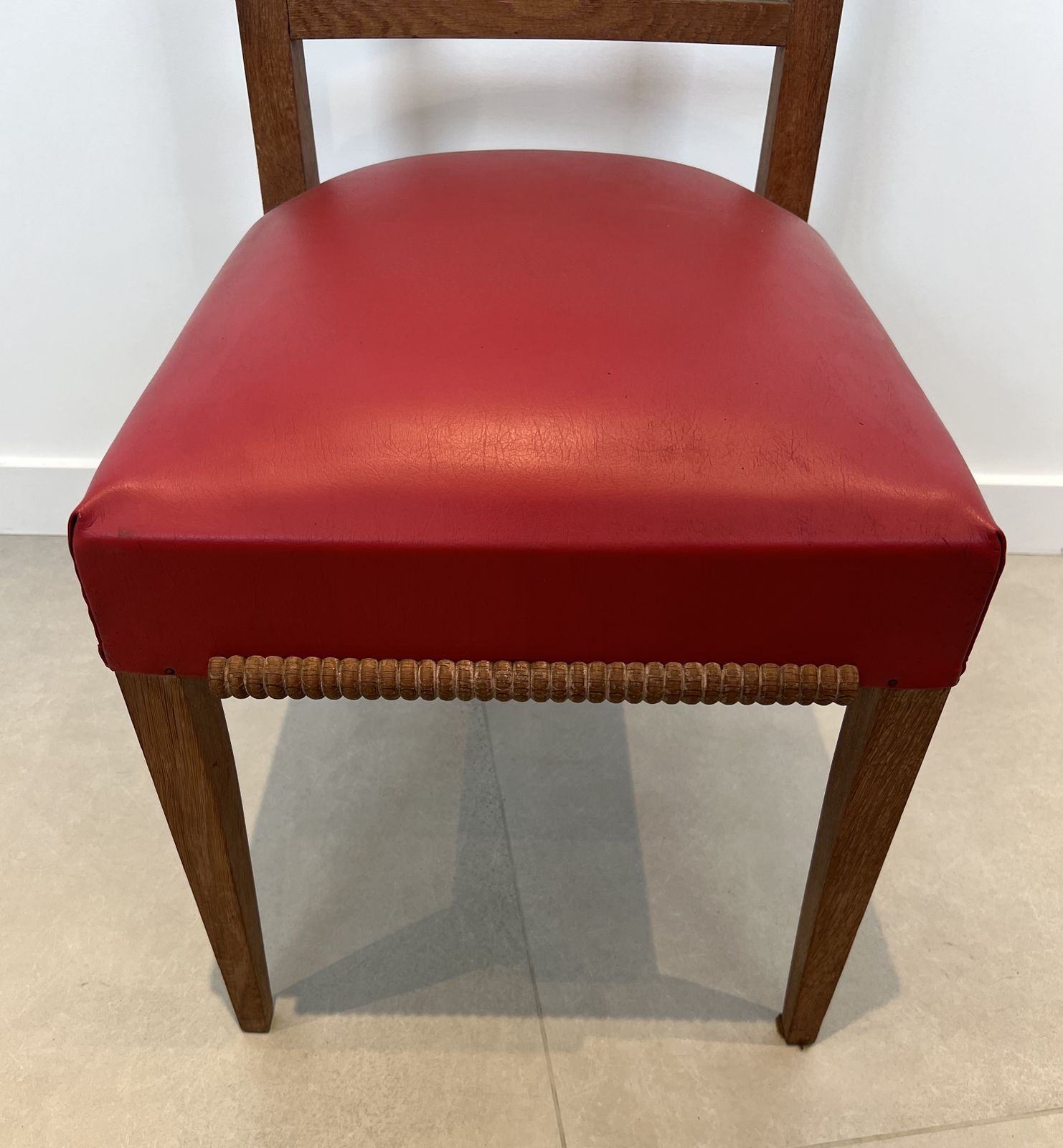 photo for sale Set Of 6 Oak Chairs With Red Skai Seats