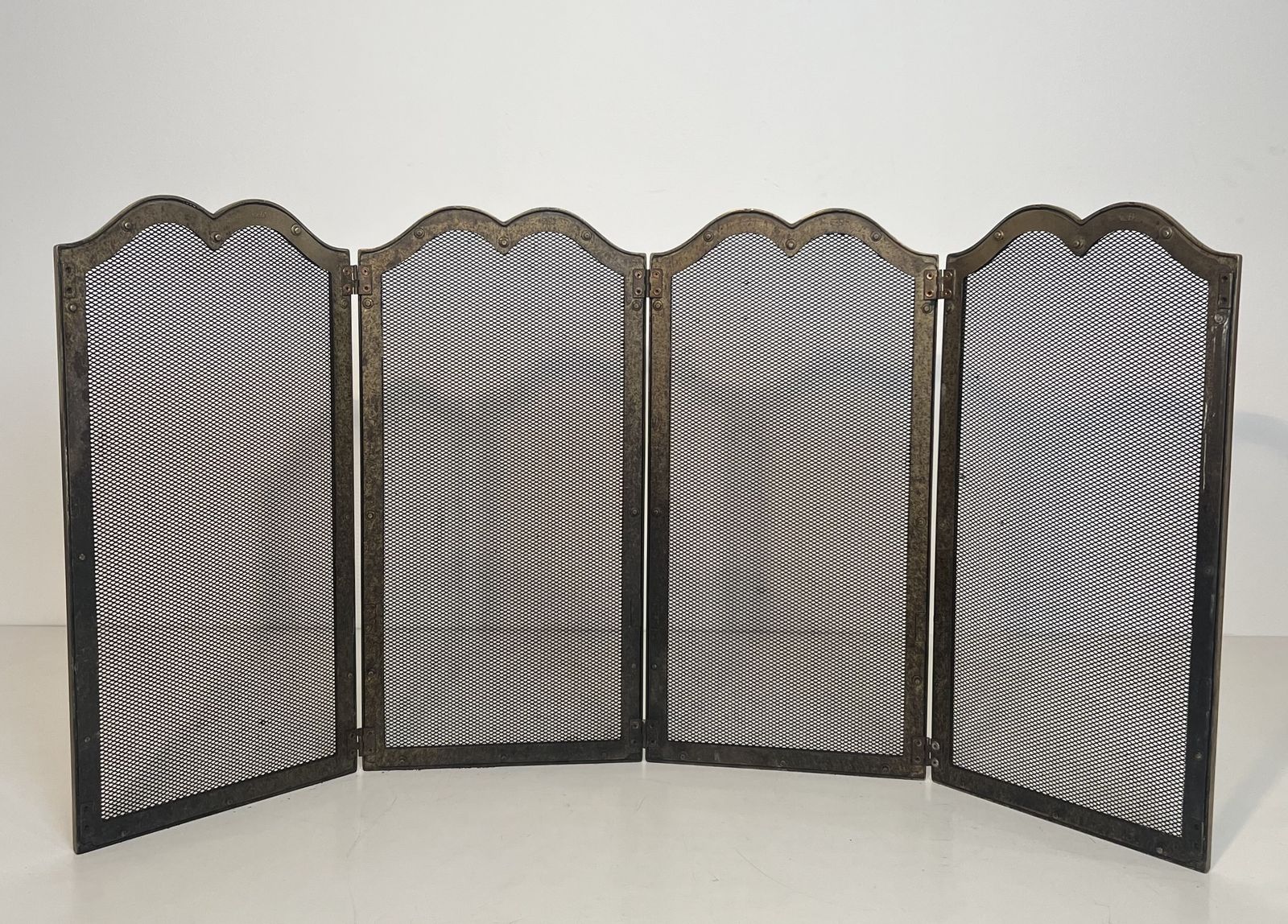 Home Fixtures Neoclassical Style Brass And Mesh Fire Screen photo