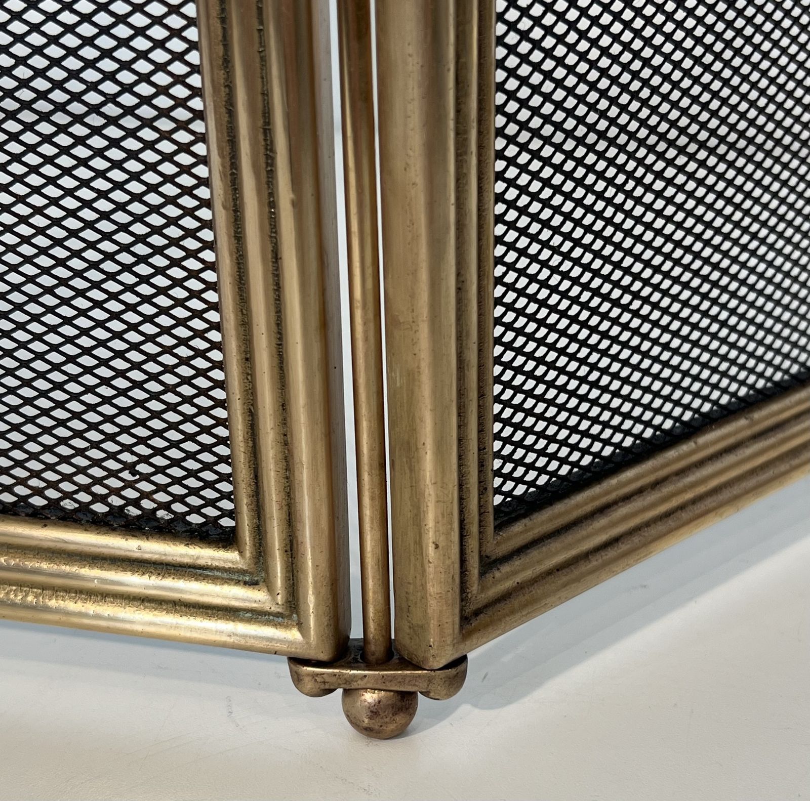1150.0 Neoclassical Style Brass And Mesh Fire Screen photo