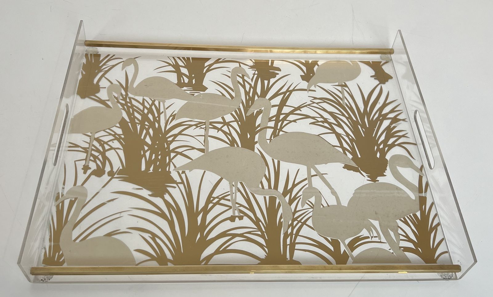 Pair Of Plexiglass And Brass Trays With Golden Bird Decor photo 1250.0