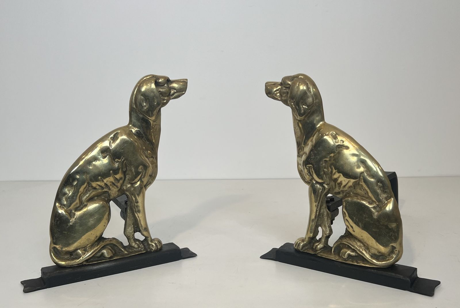 Pair Of Chiseled Bronze Andirons Representing Dogs From The Art Deco Period photo for sale