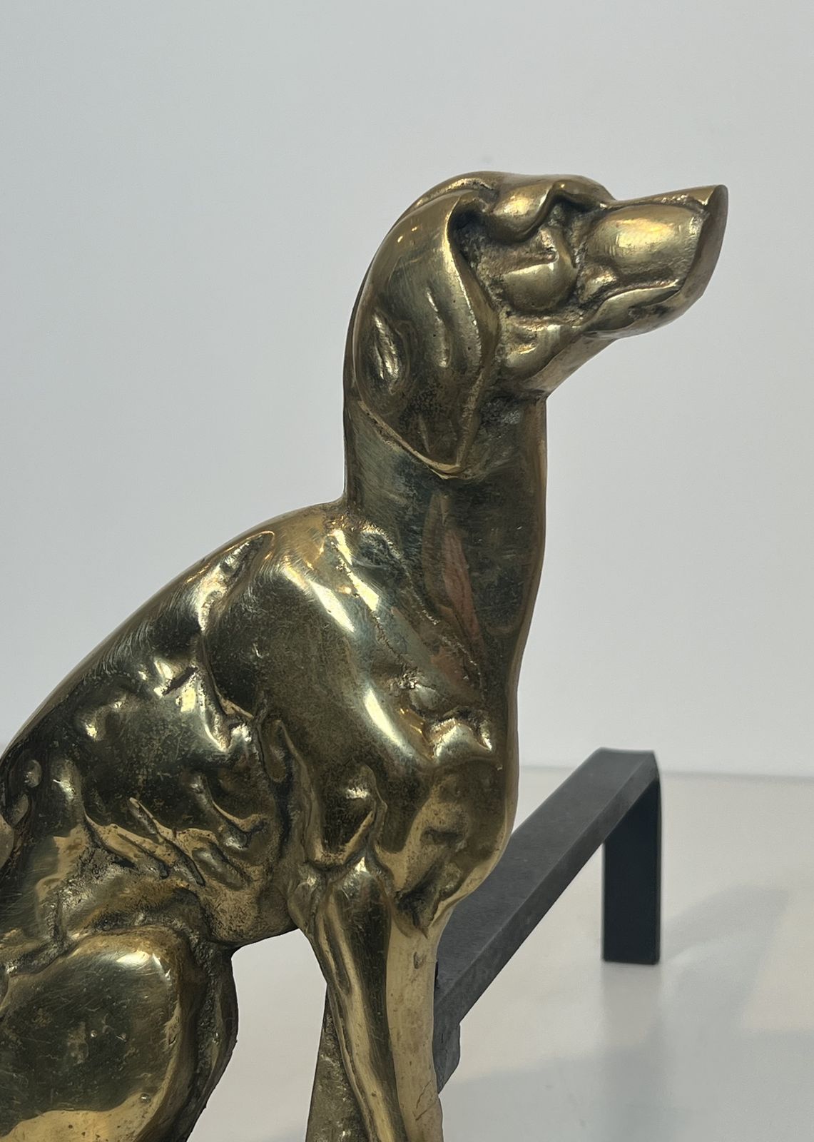 Pair Of Chiseled Bronze Andirons Representing Dogs From The Art Deco Period photo buy