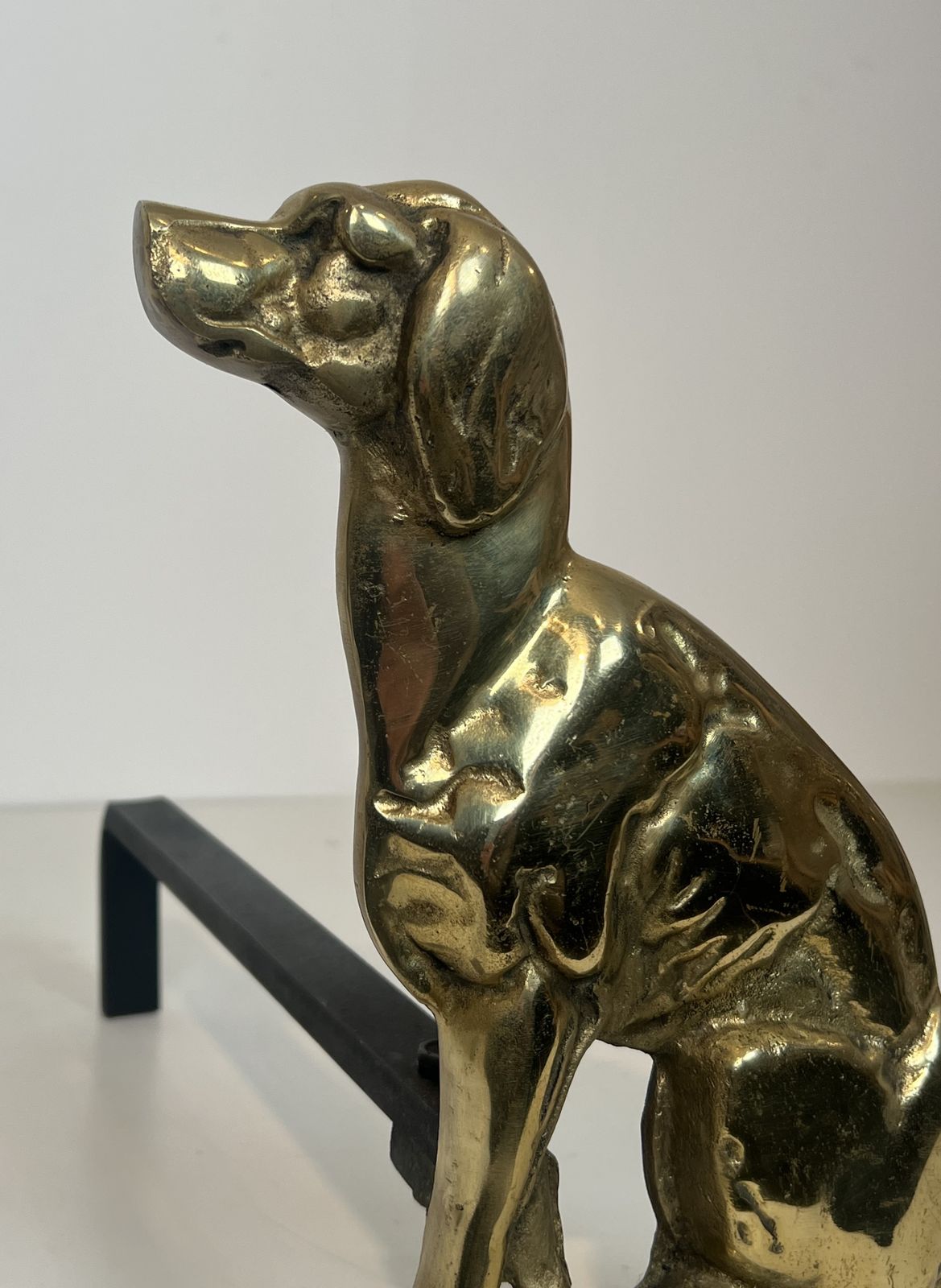 photo vintage Pair Of Chiseled Bronze Andirons Representing Dogs From The Art Deco Period