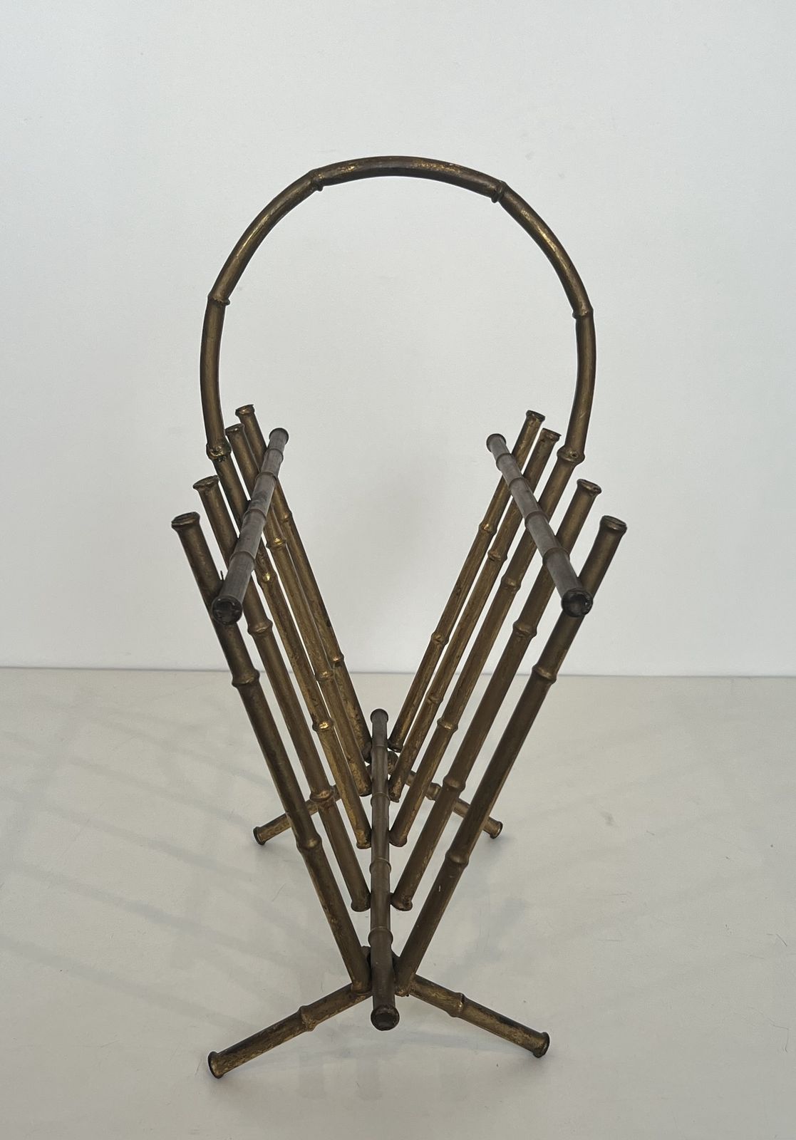 Faux Bamboo Style Gold Metal Magazine Rack Attributed To Maison Baguès photo Home Decor