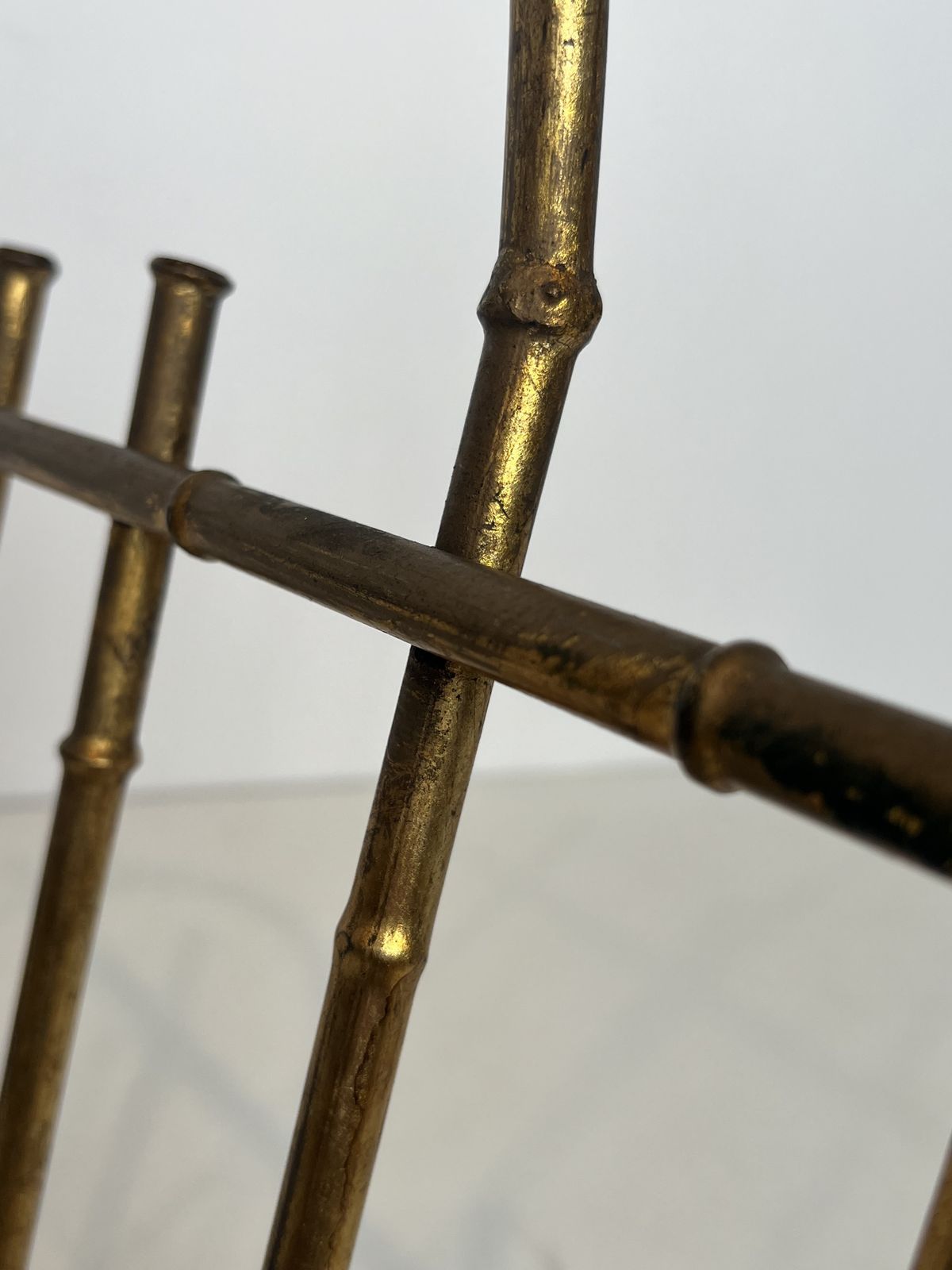 Faux Bamboo Style Gold Metal Magazine Rack Attributed To Maison Baguès photo buy